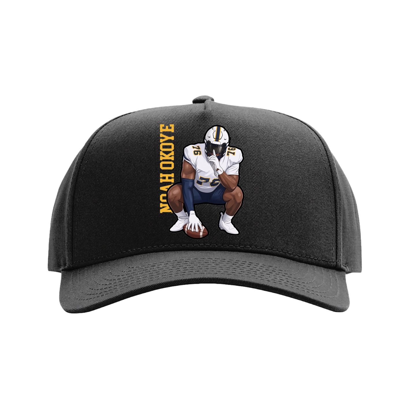 Full Fabric Five-Panel Champ Cap — Name Vertical in Black