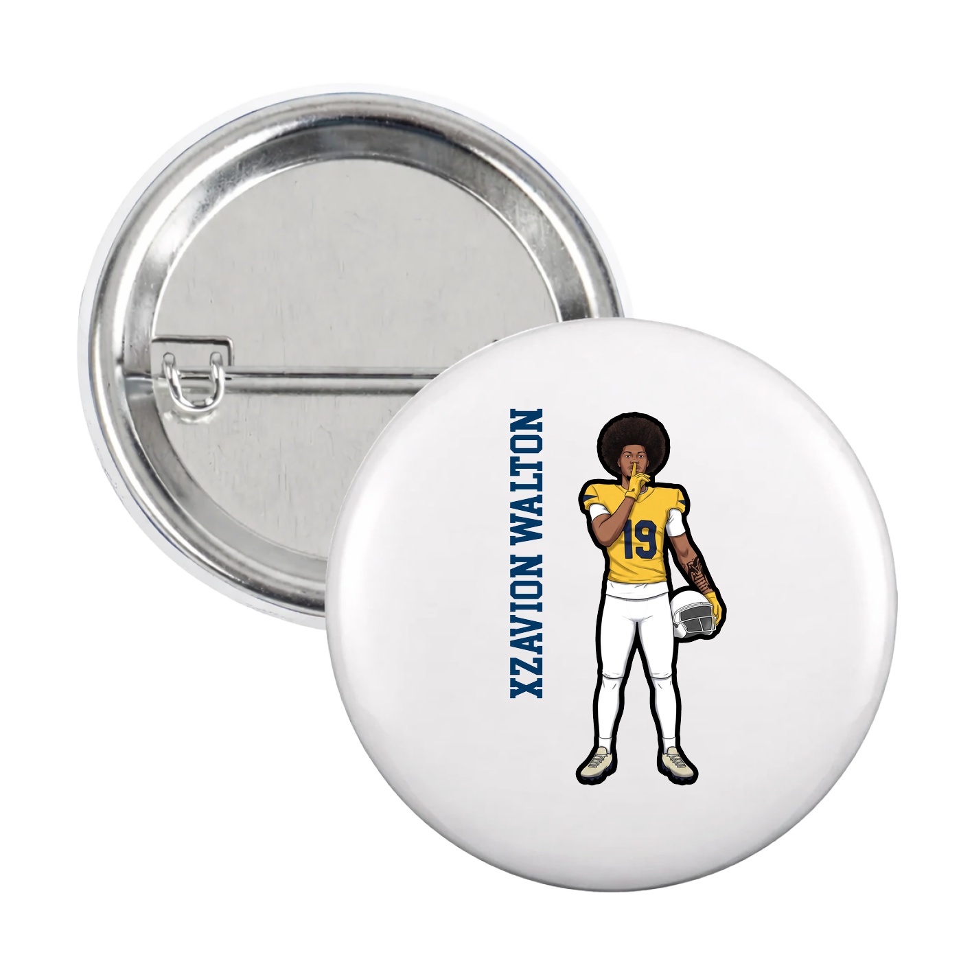 Game Day Button — Name Vertical in White