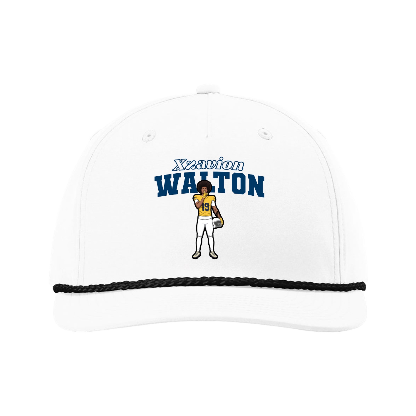 Five-Panel Classic Rope Cap — Name Arch in White
