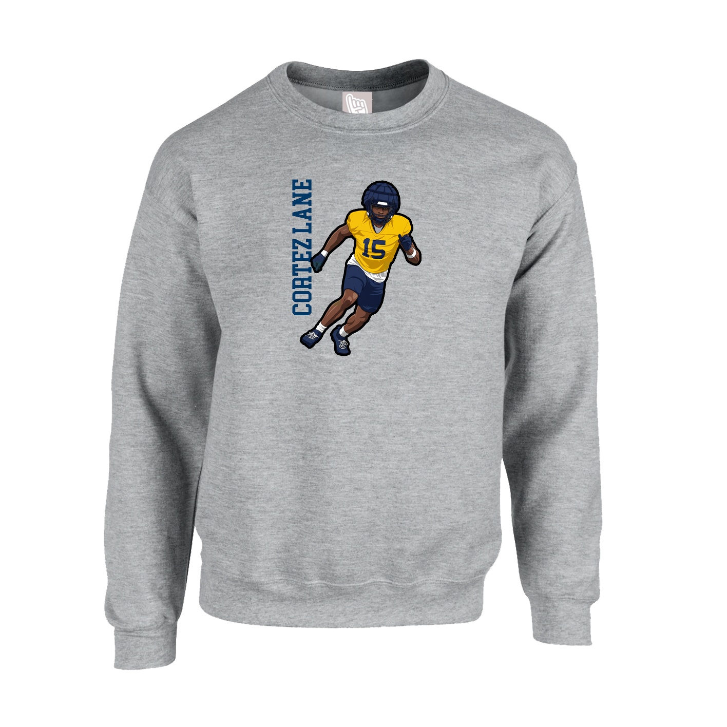 Fleece Crew — Name Vertical in Grey