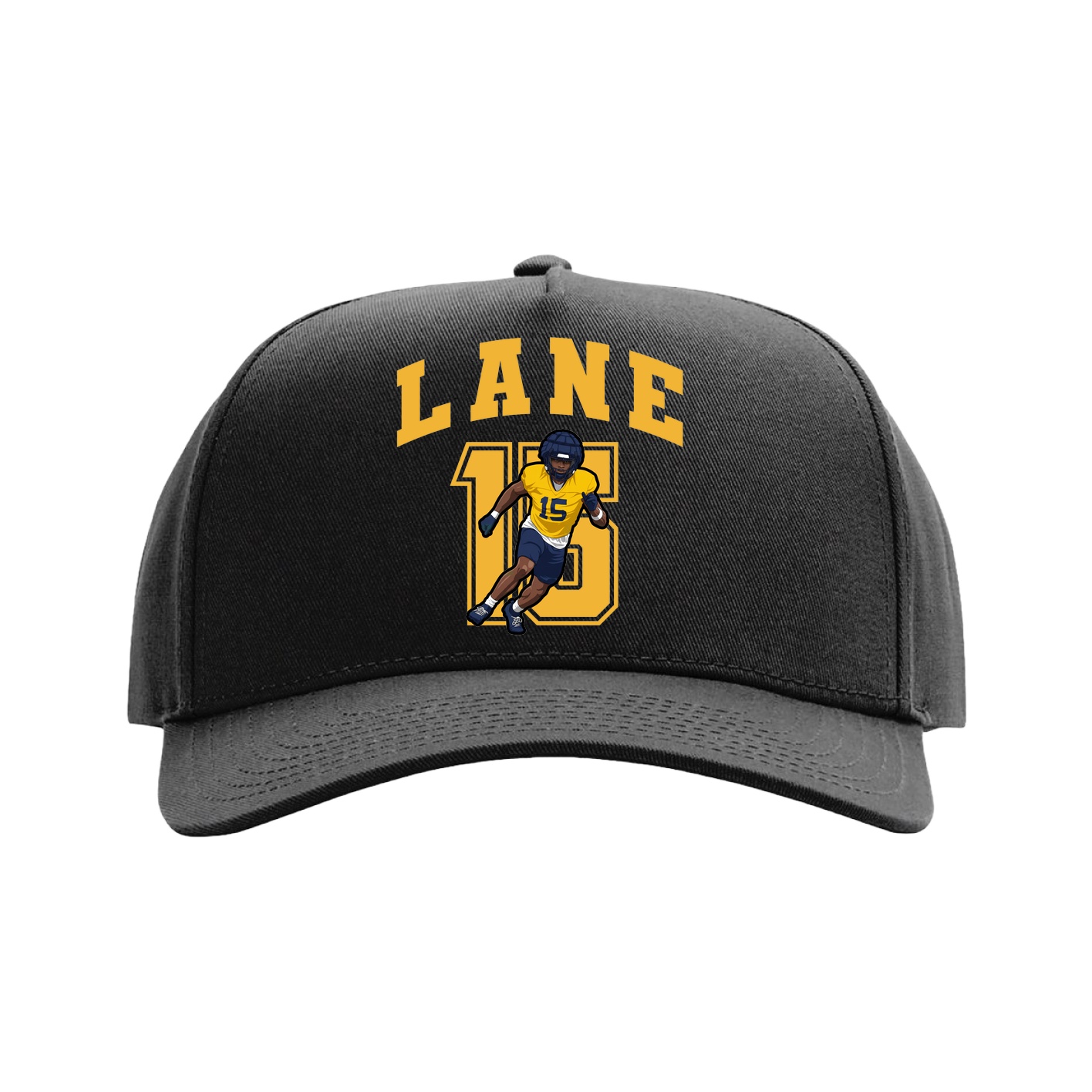Full Fabric Five-Panel Champ Cap — Number in Black