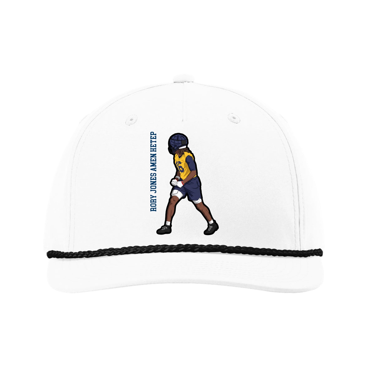 Five-Panel Classic Rope Cap — Name Vertical in White