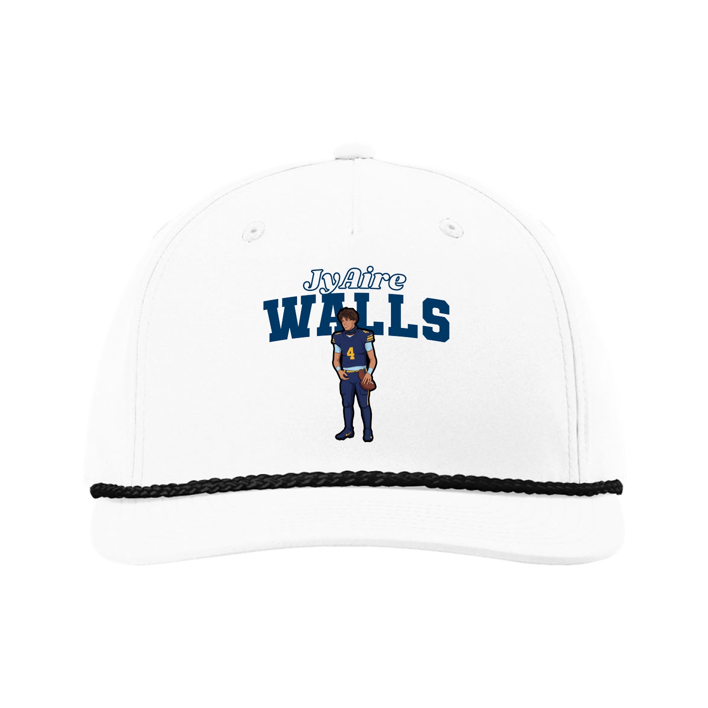 Five-Panel Classic Rope Cap — Name Arch in White