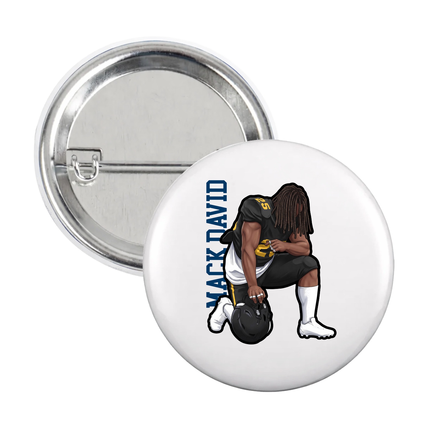 Game Day Button — Name Vertical in White