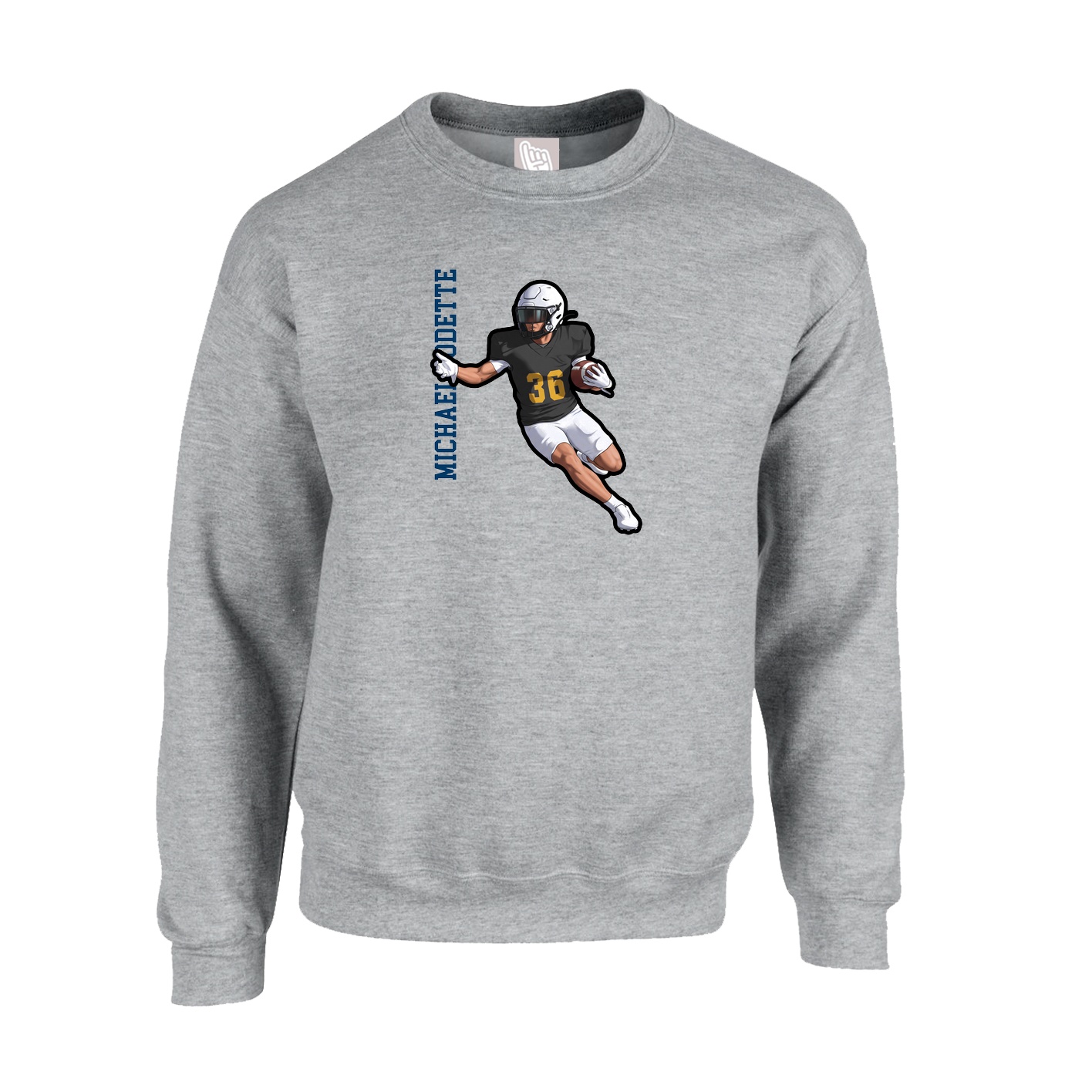 Fleece Crew — Name Vertical in Grey