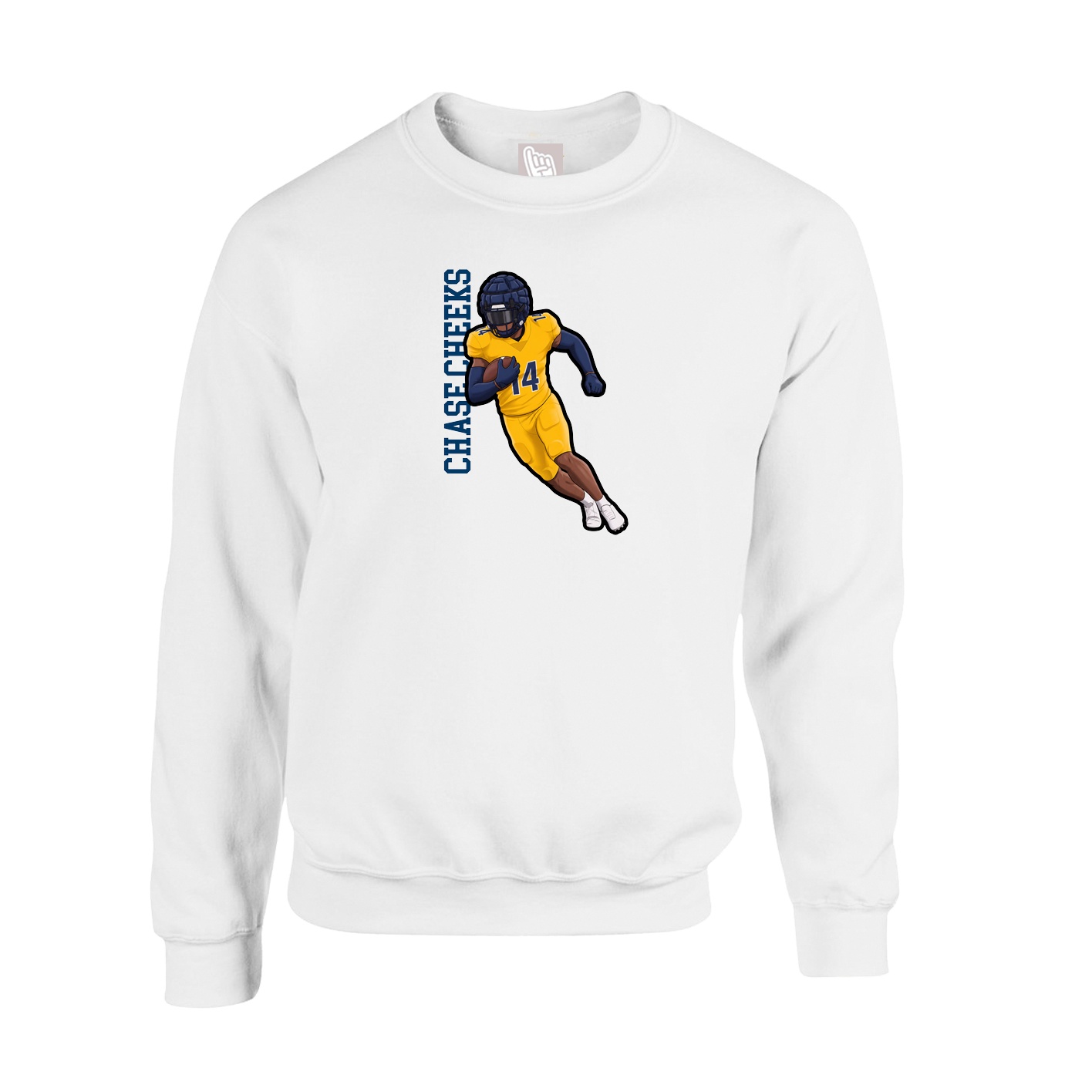 Fleece Crew — Name Vertical in White