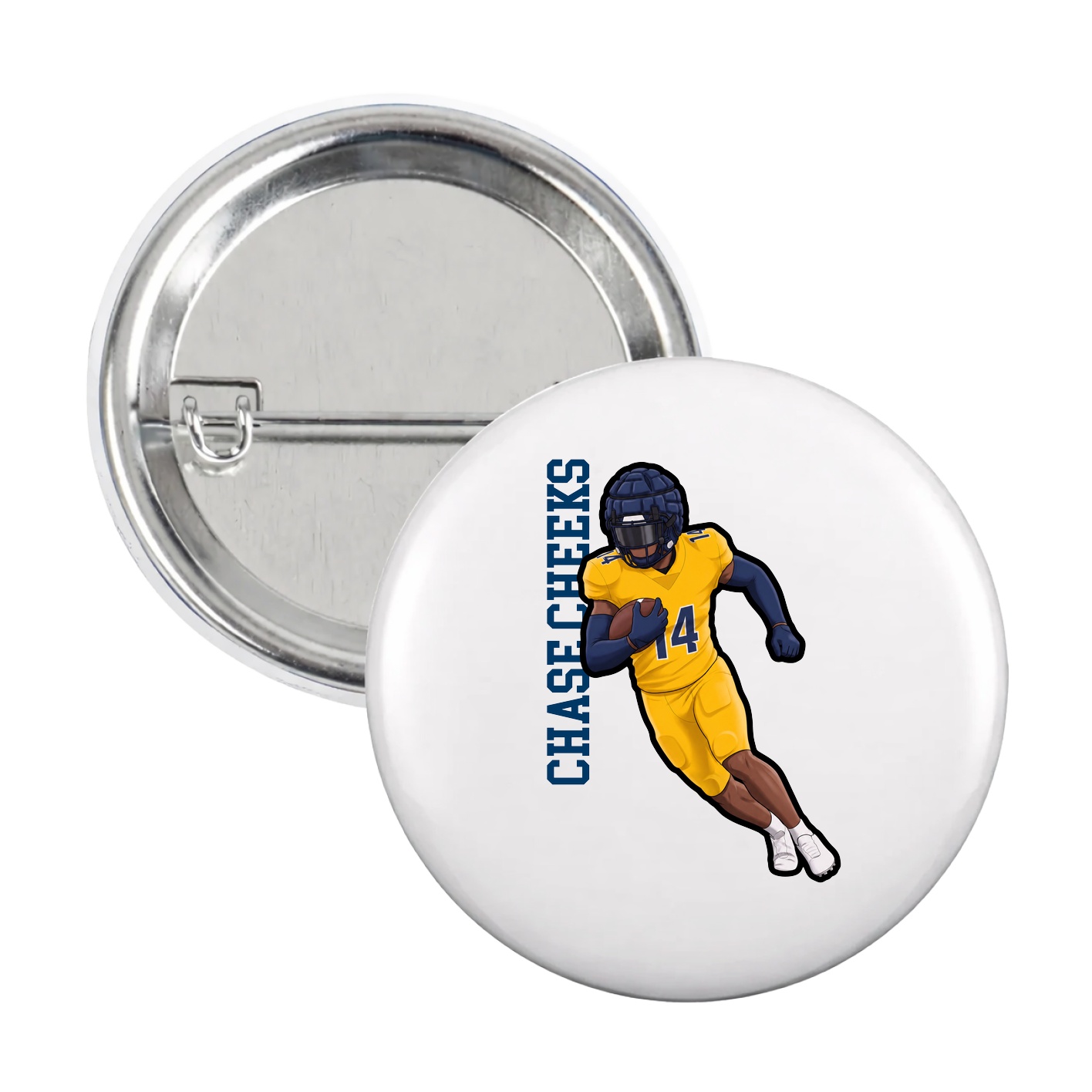 Game Day Button — Name Vertical in White