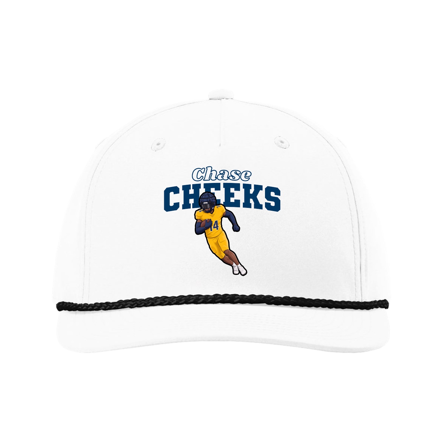 Five-Panel Classic Rope Cap — Name Arch in White