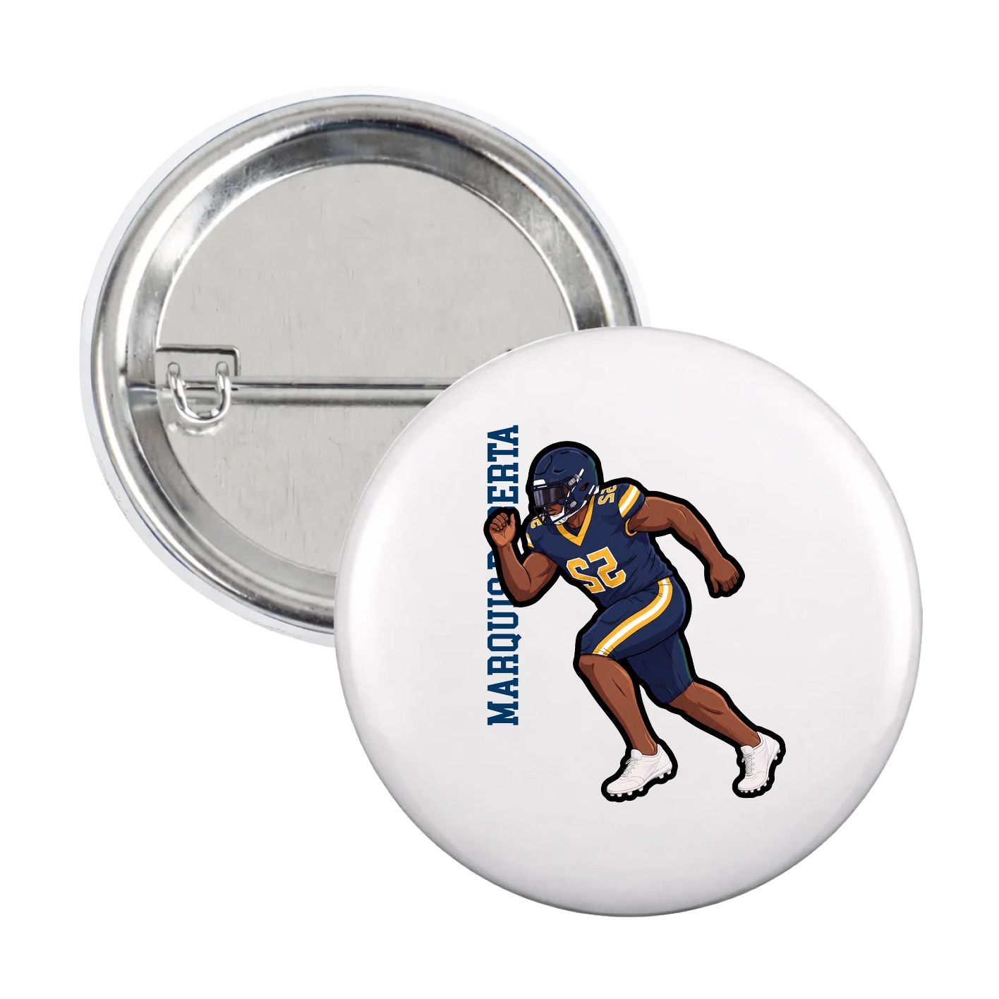 Game Day Button — Name Vertical in White