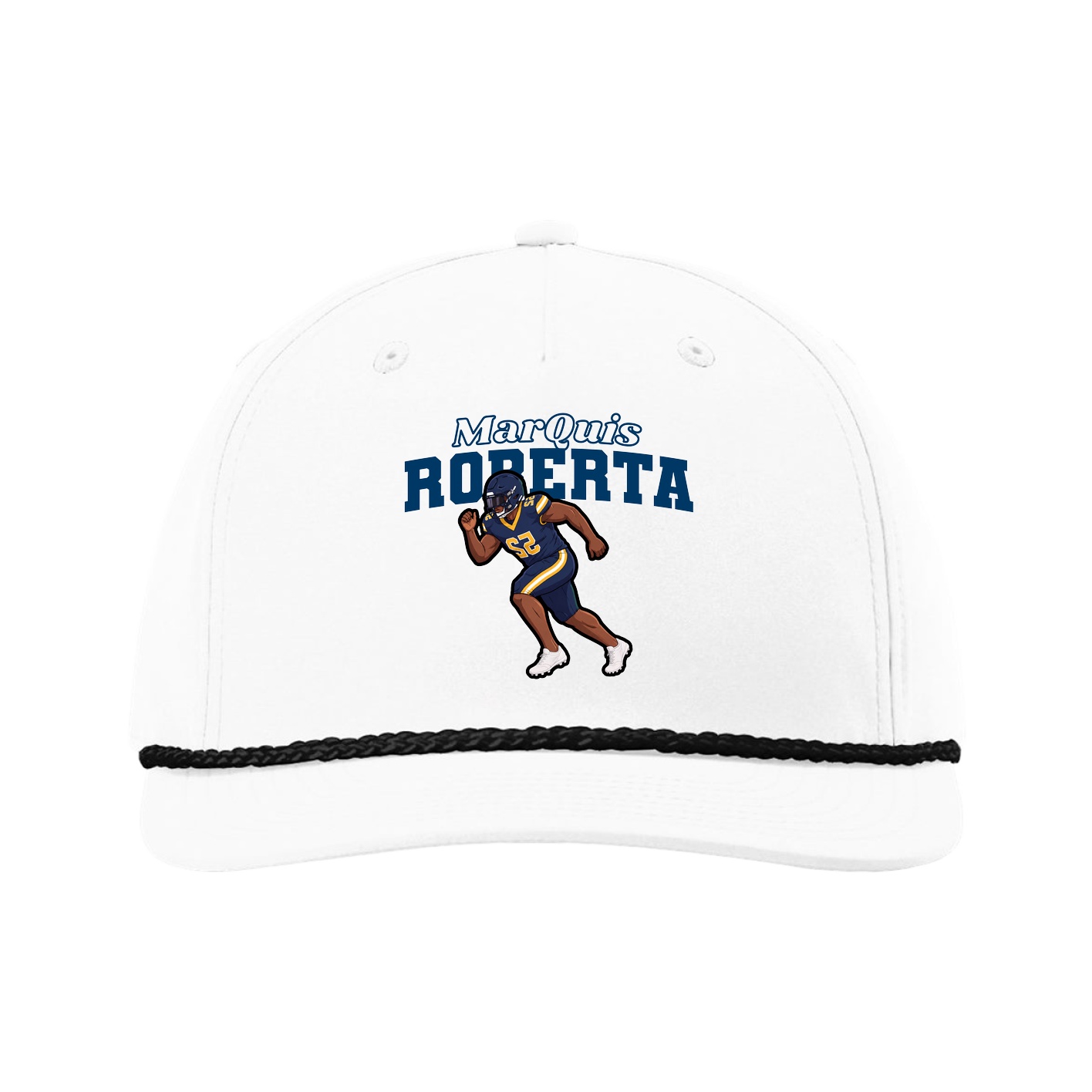 Five-Panel Classic Rope Cap — Name Arch in White