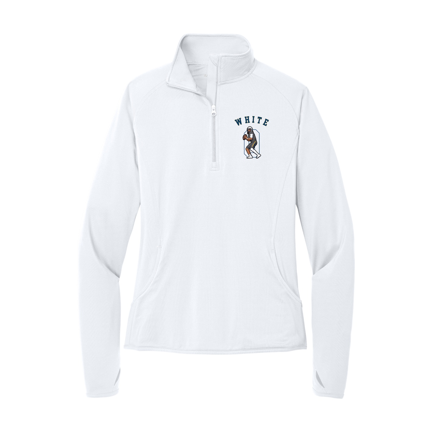 Women's Q-Zip Pullover — Shirsey Arch in White