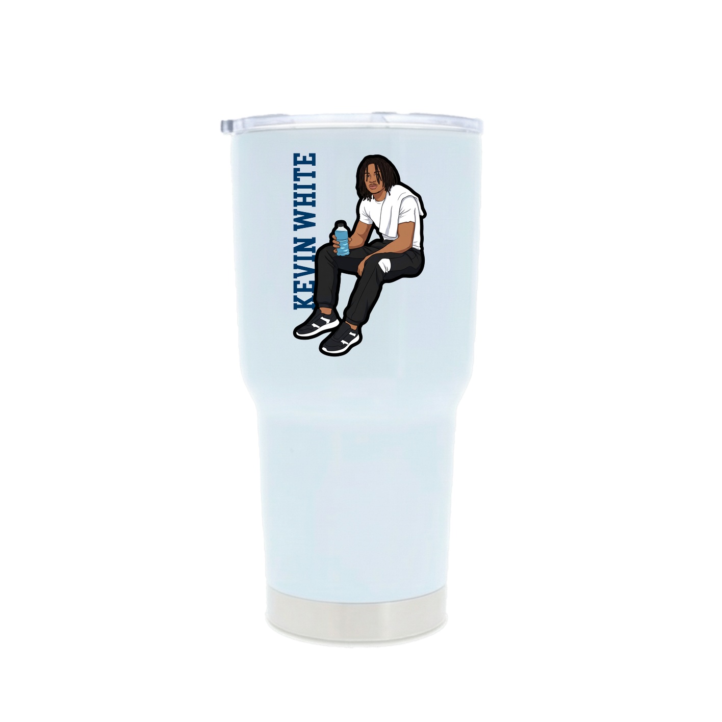 30oz Stainless Steel Tumbler — Name Vertical in White