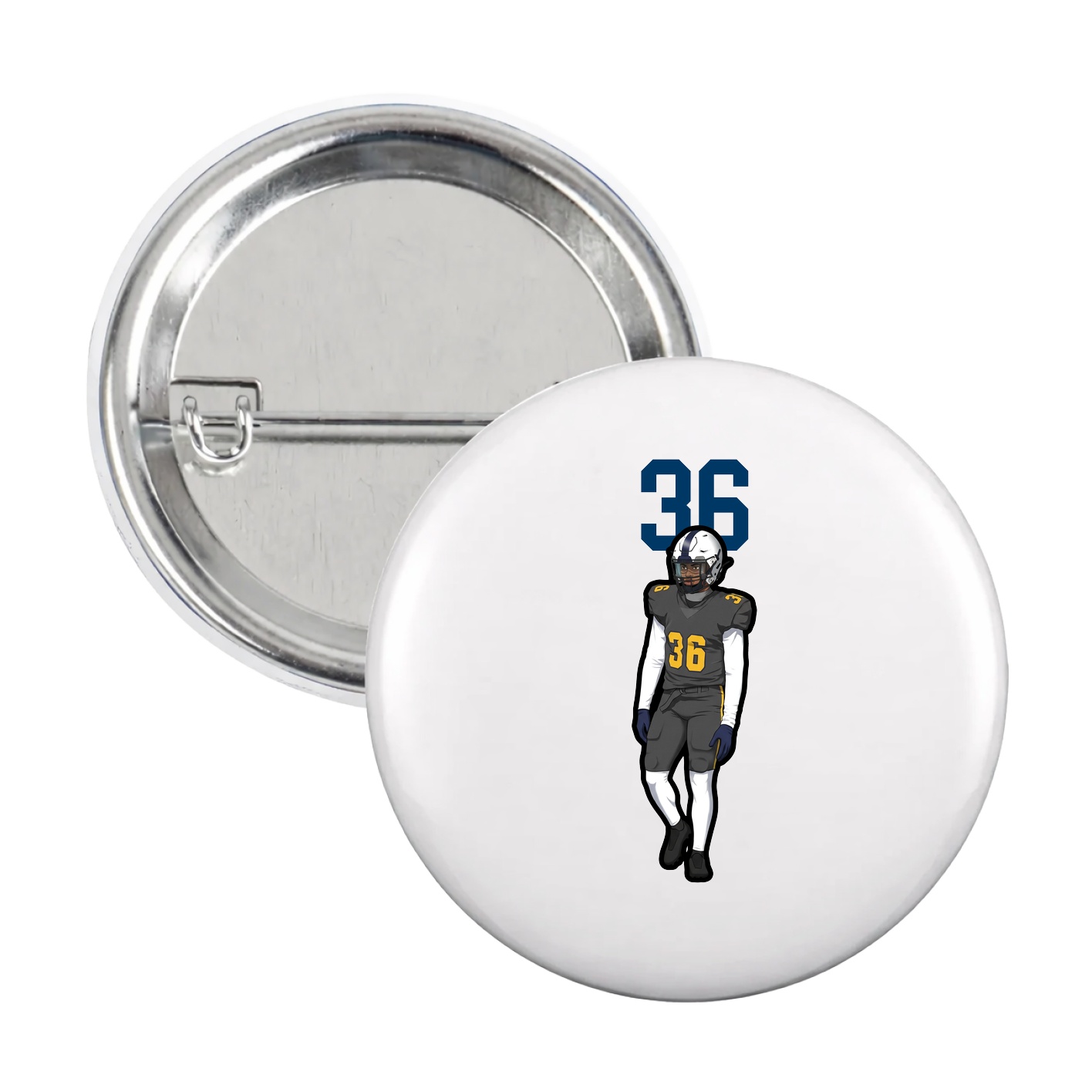 Game Day Button — Number Top in White