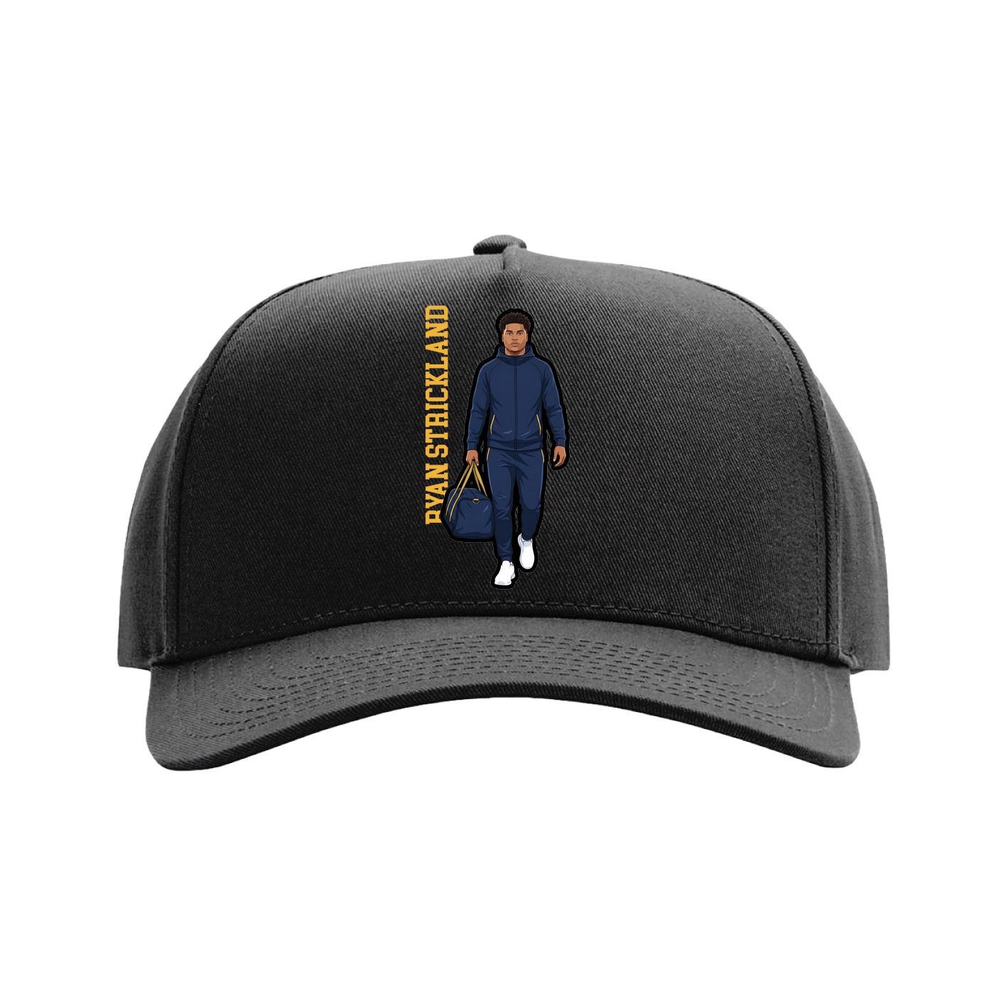 Full Fabric Five-Panel Champ Cap — Name Vertical in Black