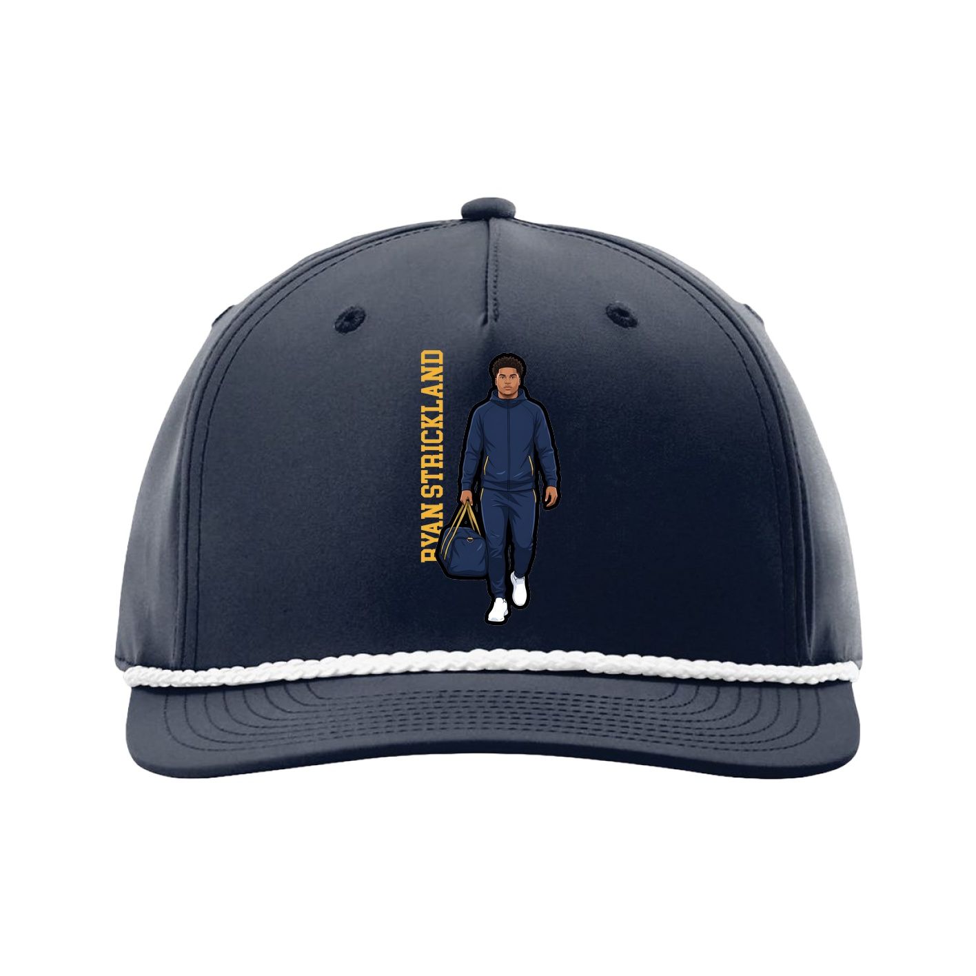 Five-Panel Classic Rope Cap — Name Vertical in Navy