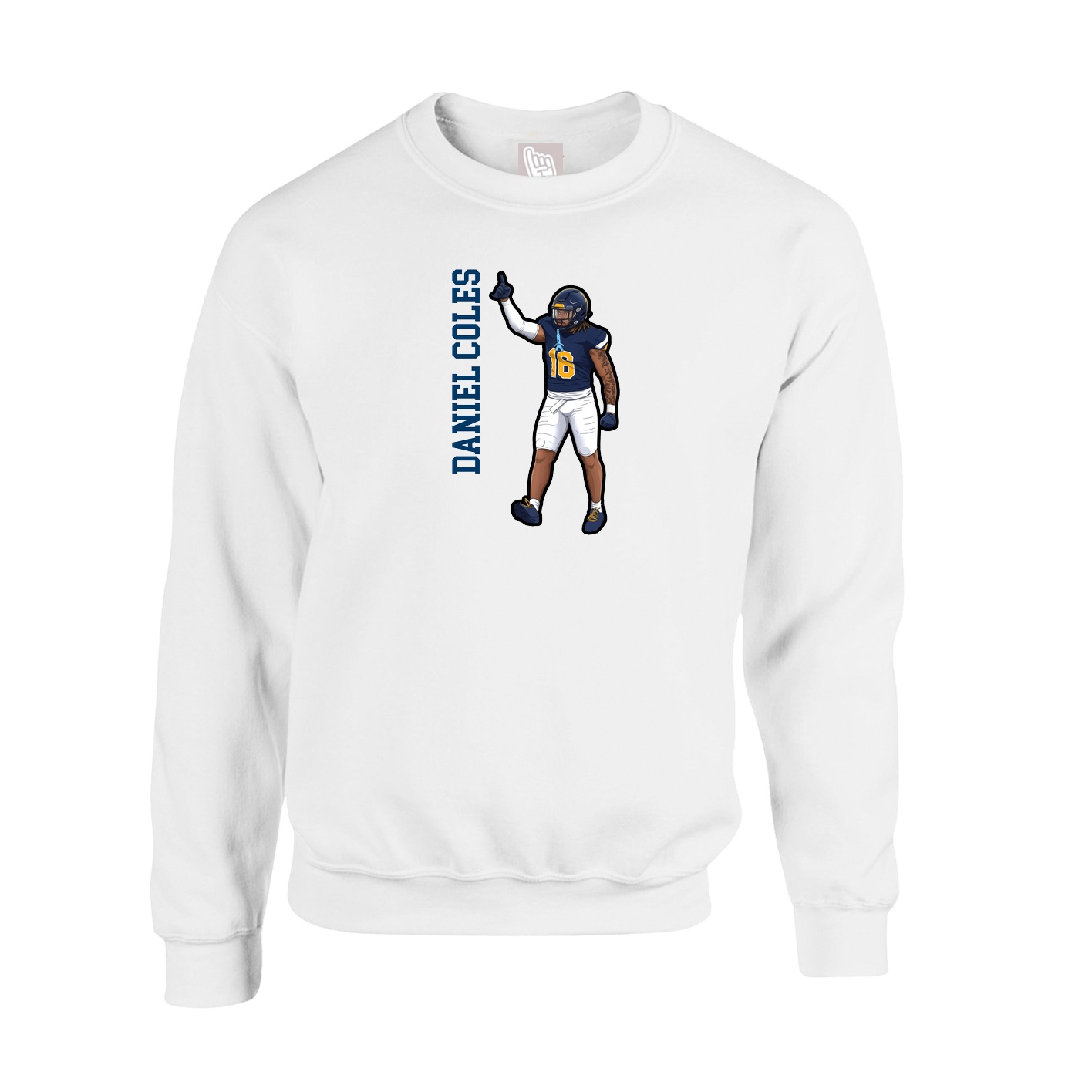 Fleece Crew — Name Vertical in White