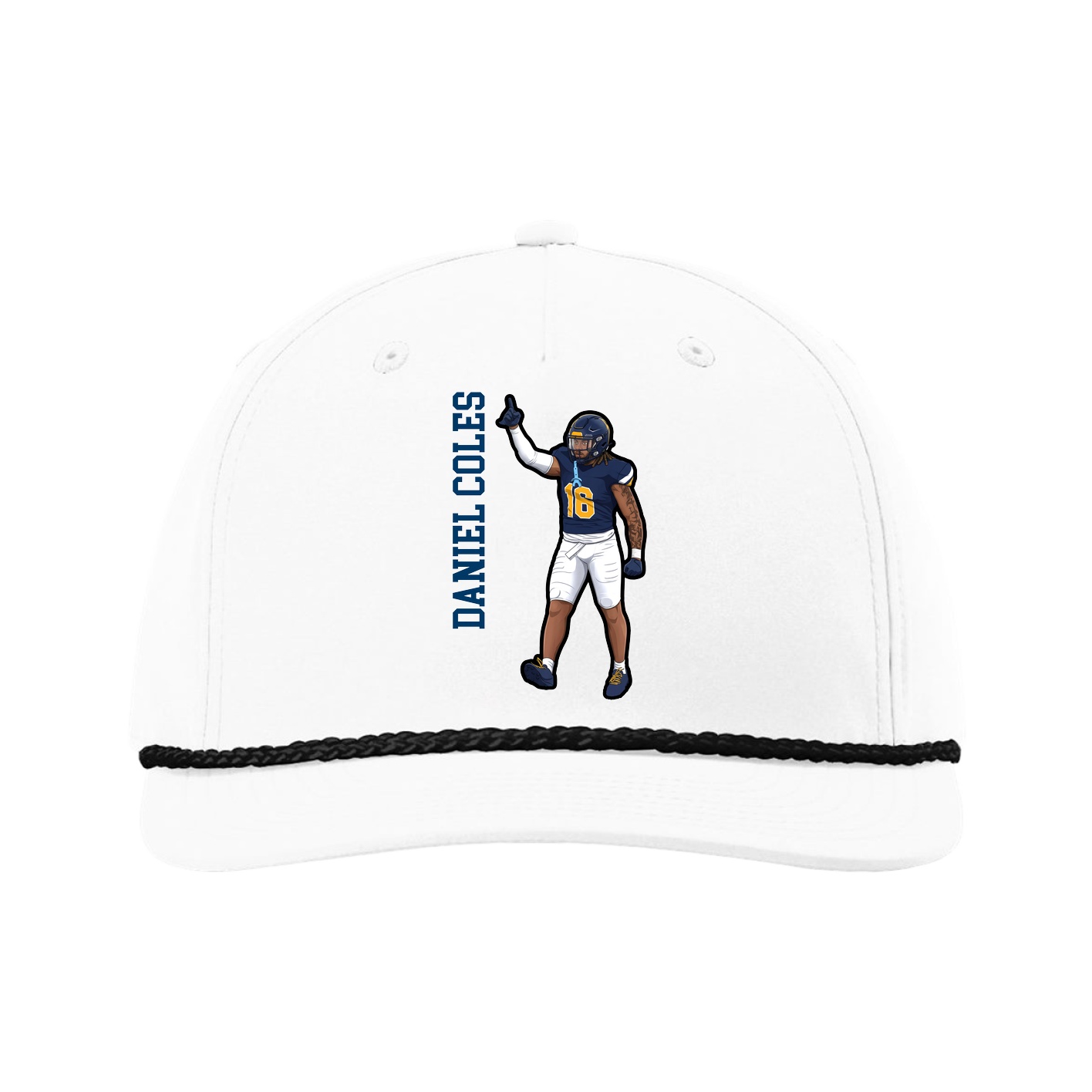 Five-Panel Classic Rope Cap — Name Vertical in White