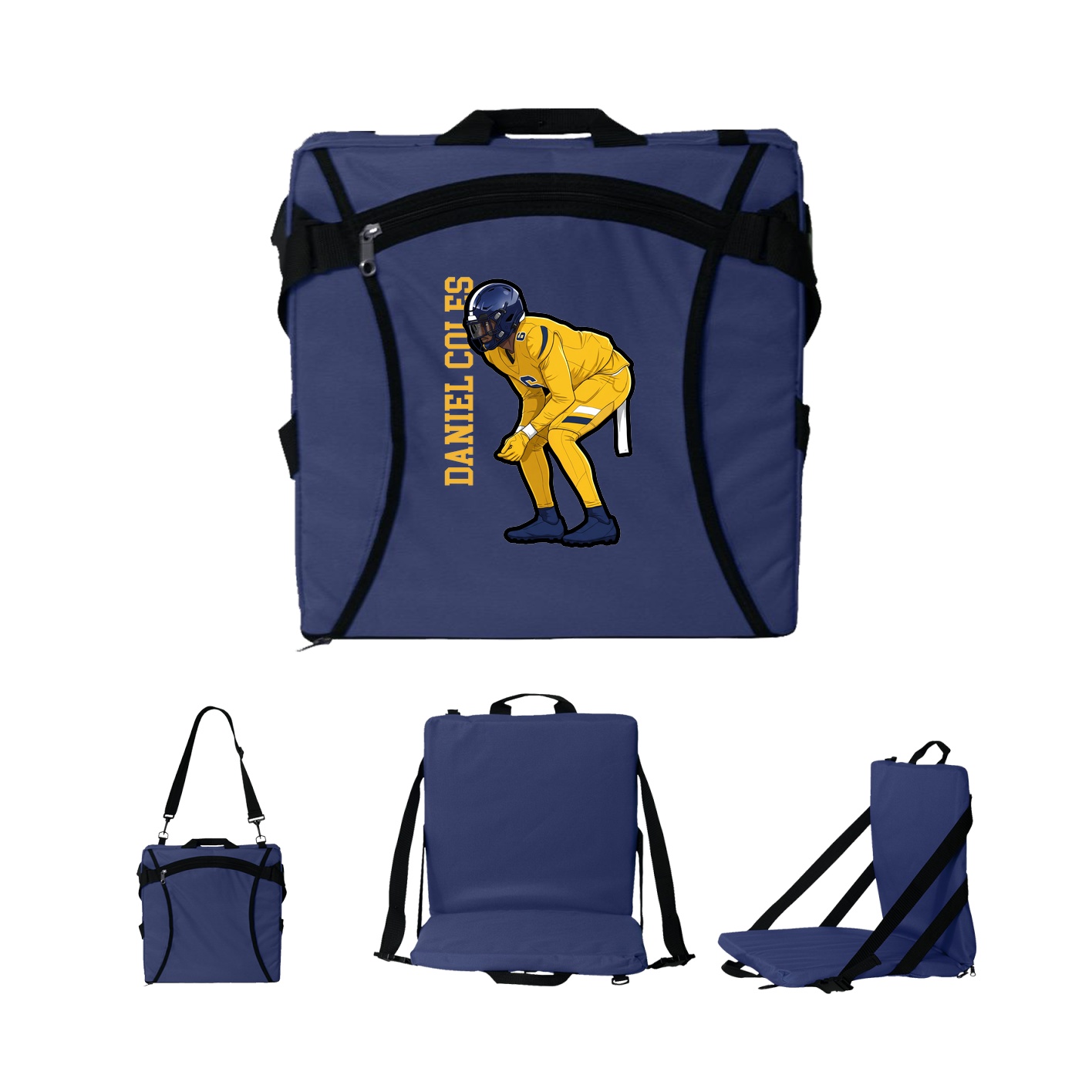 Folding Stadium Seat — Name Vertical in Navy