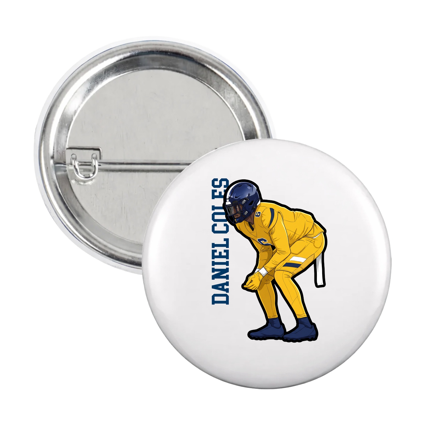 Game Day Button — Name Vertical in White