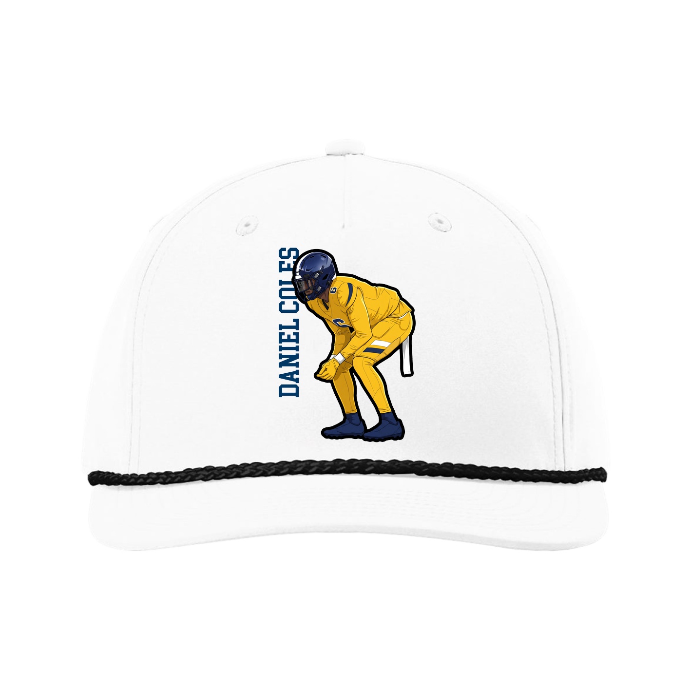 Five-Panel Classic Rope Cap — Name Vertical in White