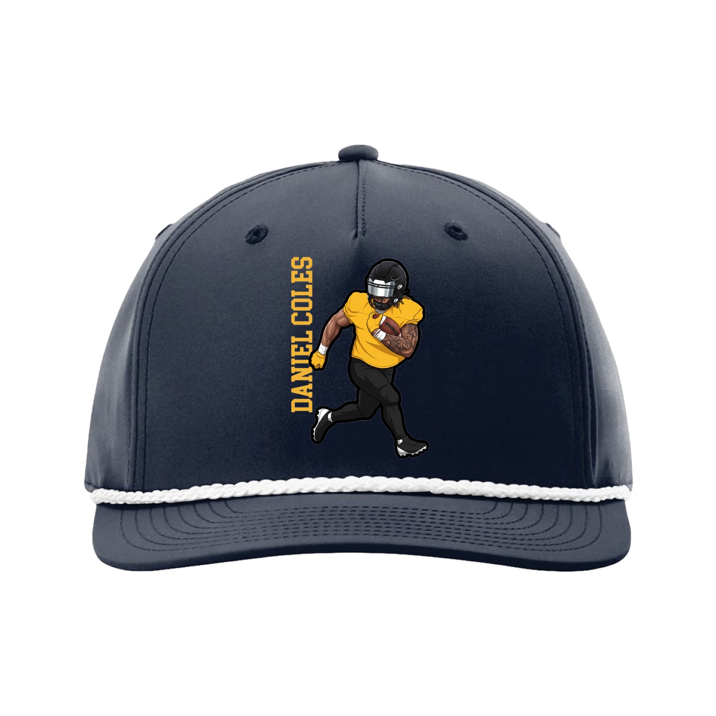 Five-Panel Classic Rope Cap — Name Vertical in Navy