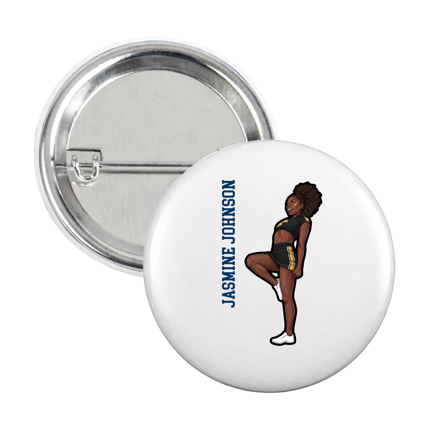 Game Day Button — Name Vertical in White