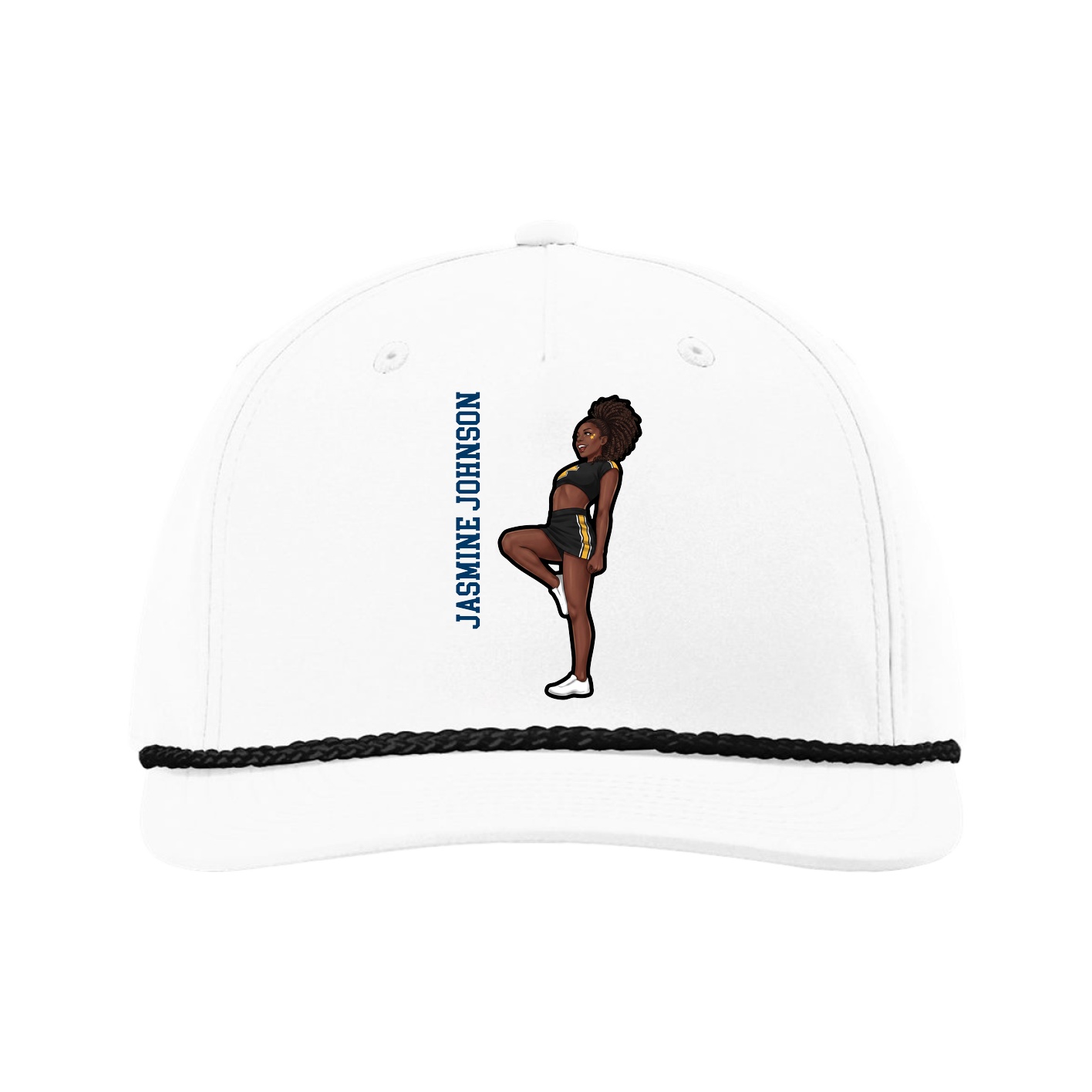 Five-Panel Classic Rope Cap — Name Vertical in White