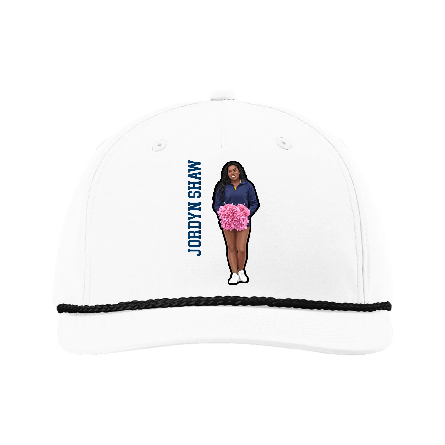 Five-Panel Classic Rope Cap — Name Vertical in White