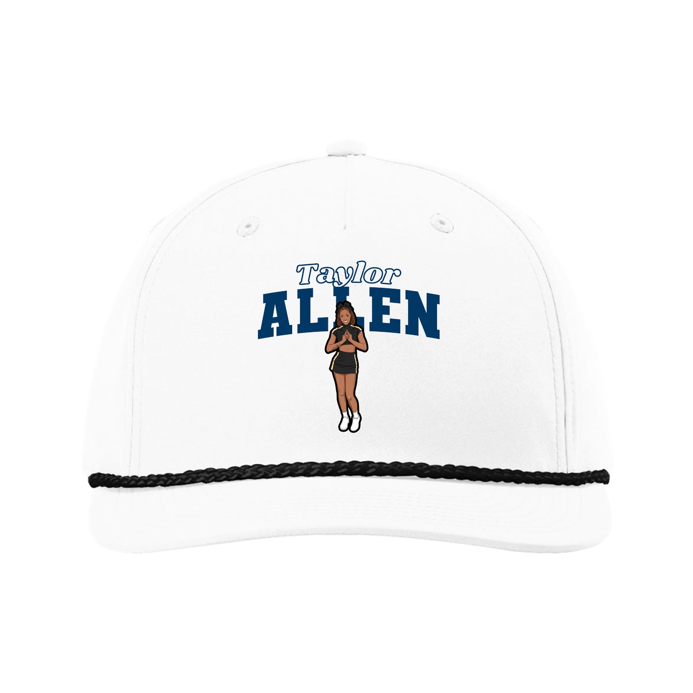 Five-Panel Classic Rope Cap — Name Arch in White
