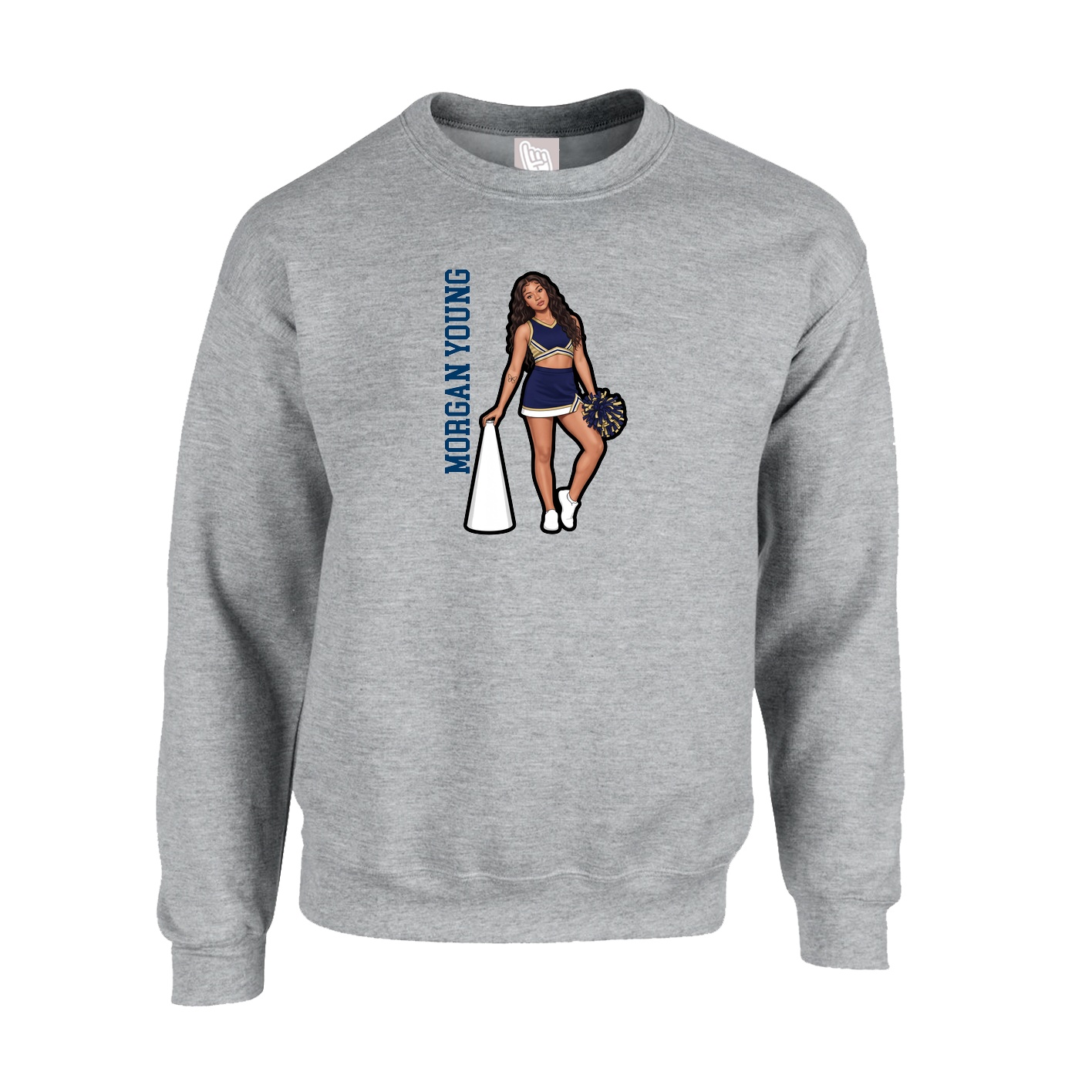 Fleece Crew — Name Vertical in Grey