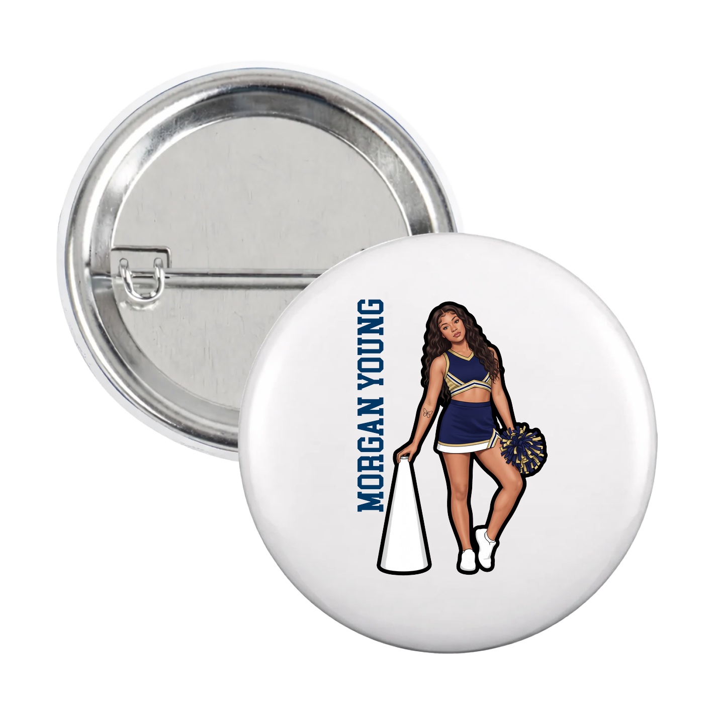 Game Day Button — Name Vertical in White