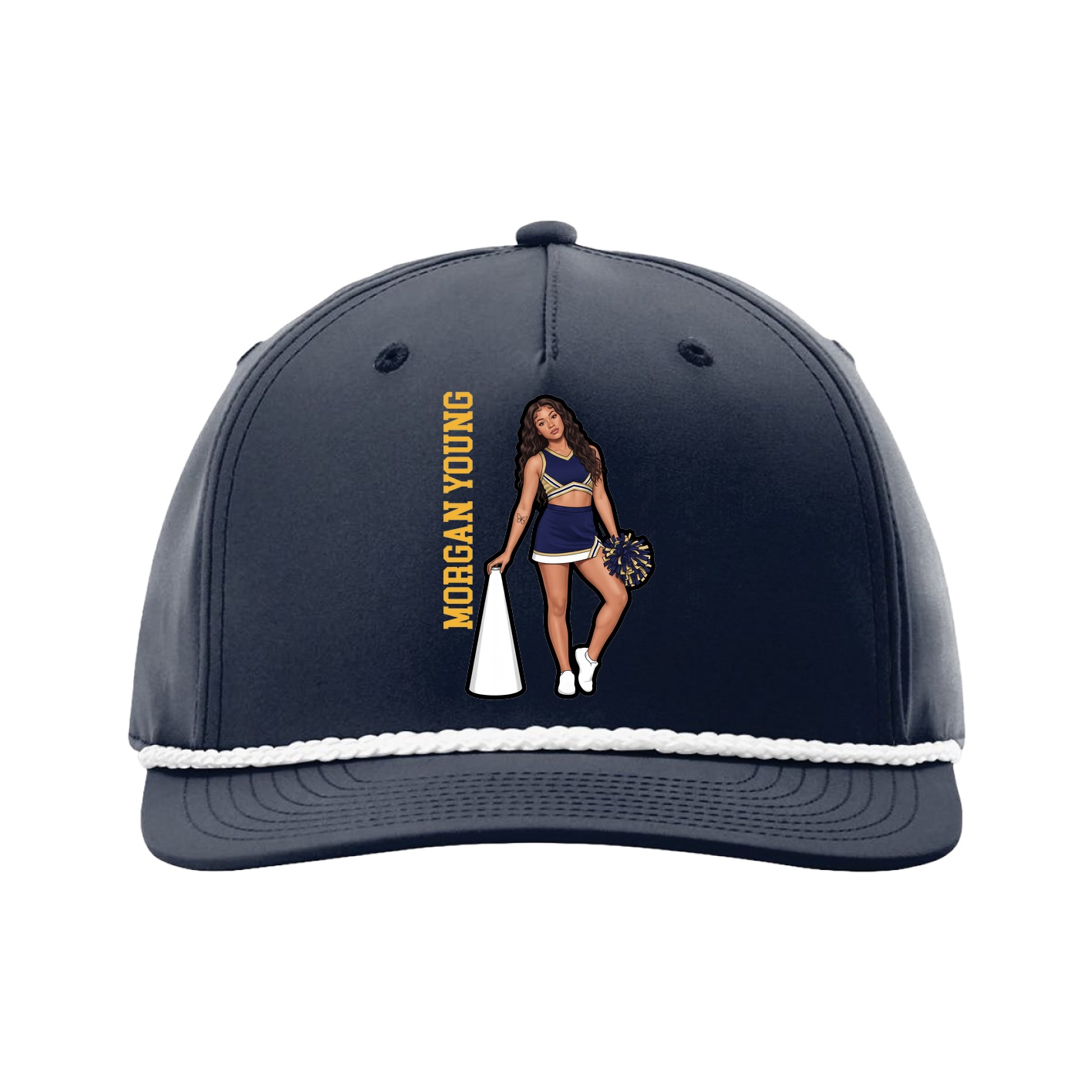 Five-Panel Classic Rope Cap — Name Vertical in Navy