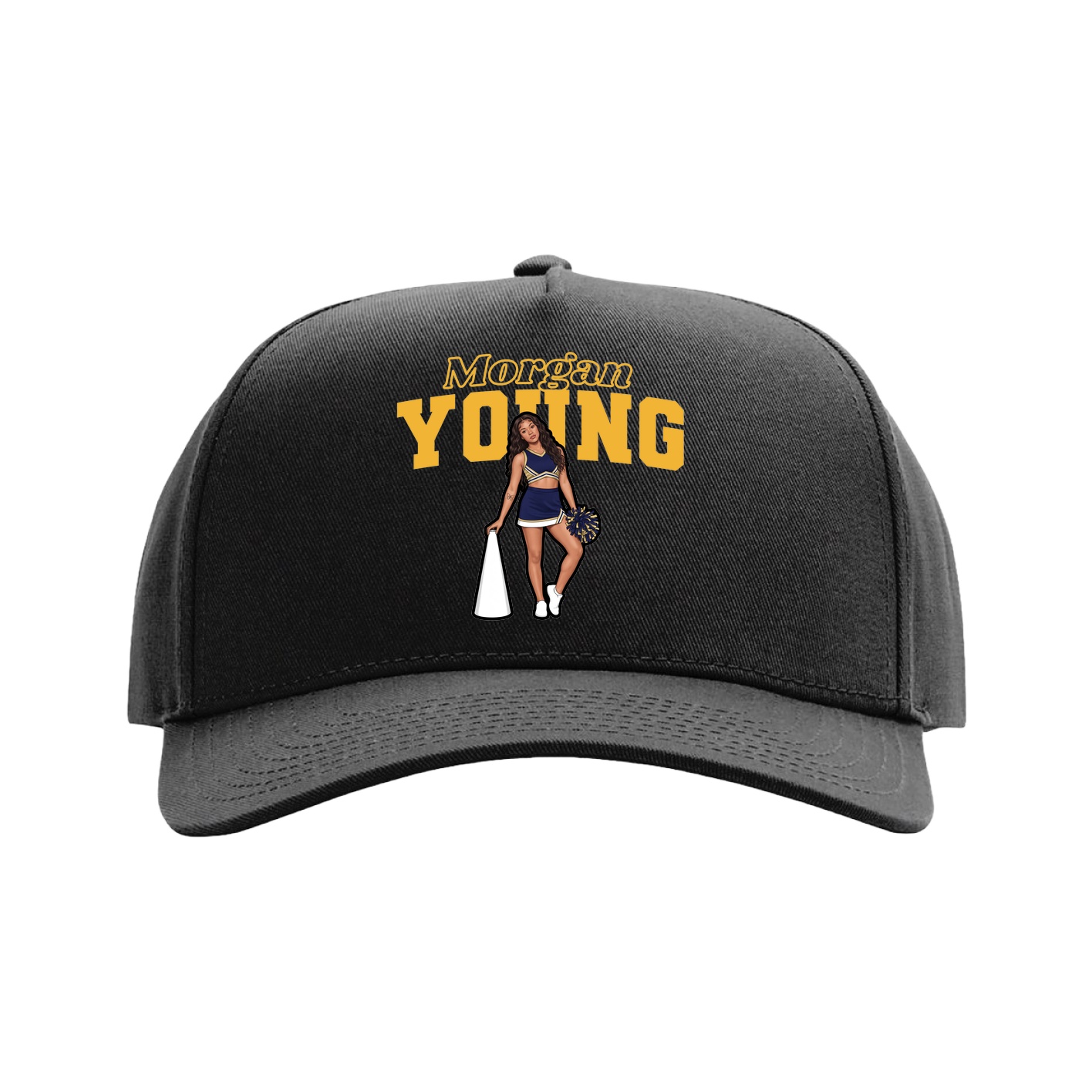 Full Fabric Five-Panel Champ Cap — Name Arch in Black