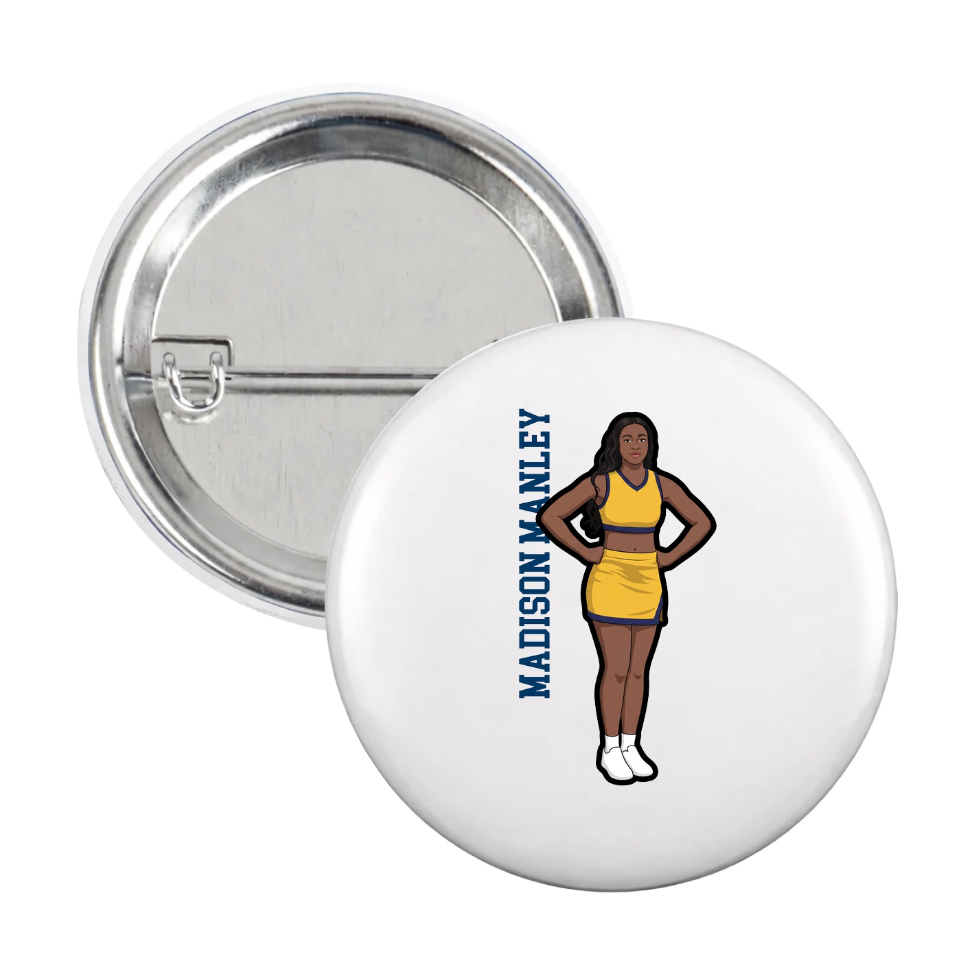 Game Day Button — Name Vertical in White