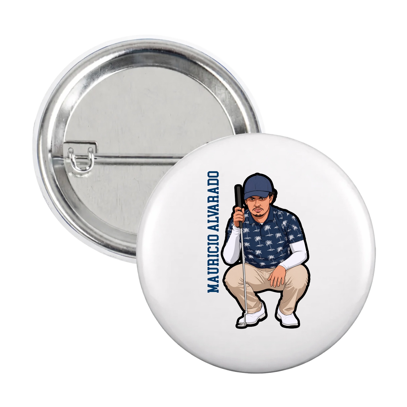 Game Day Button — Name Vertical in White