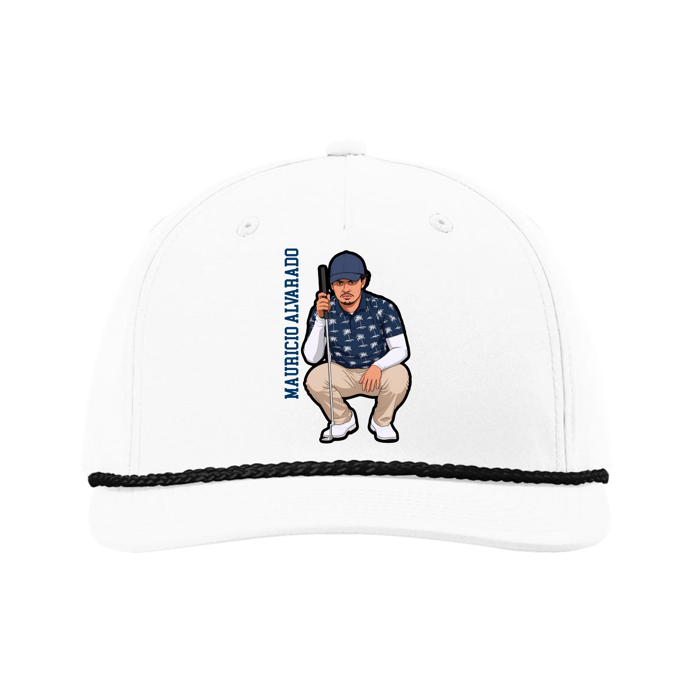 Five-Panel Classic Rope Cap — Name Vertical in White
