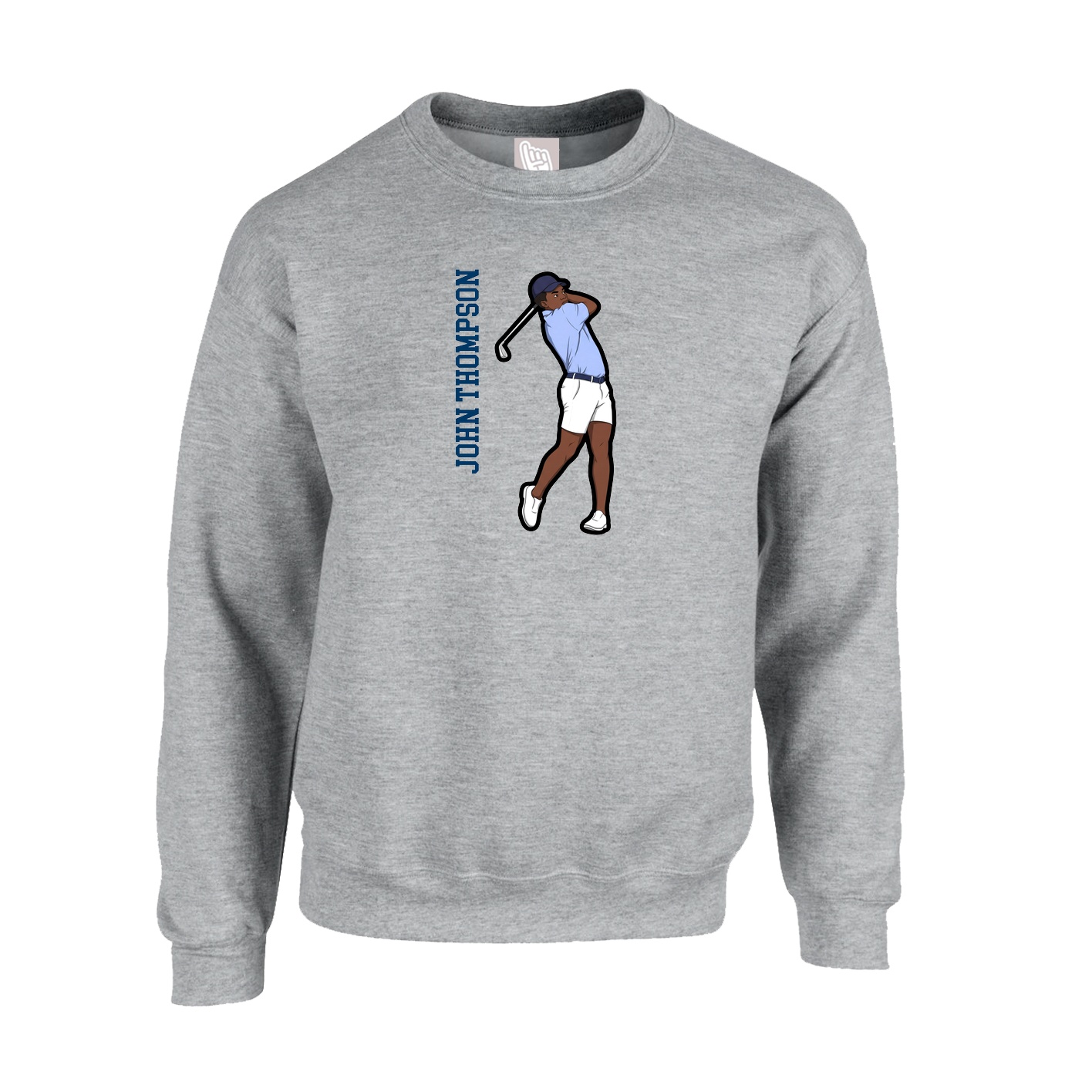 Fleece Crew — Name Vertical in Grey