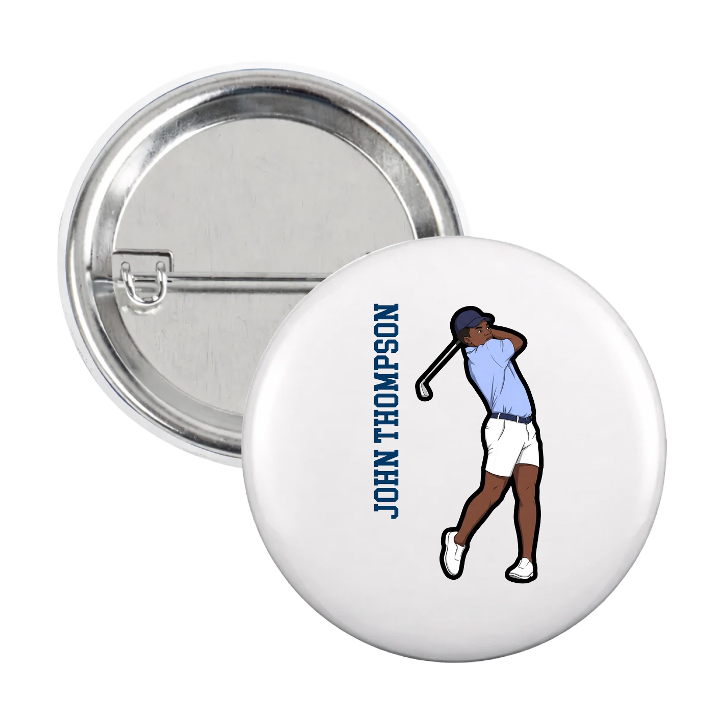 Game Day Button — Name Vertical in White