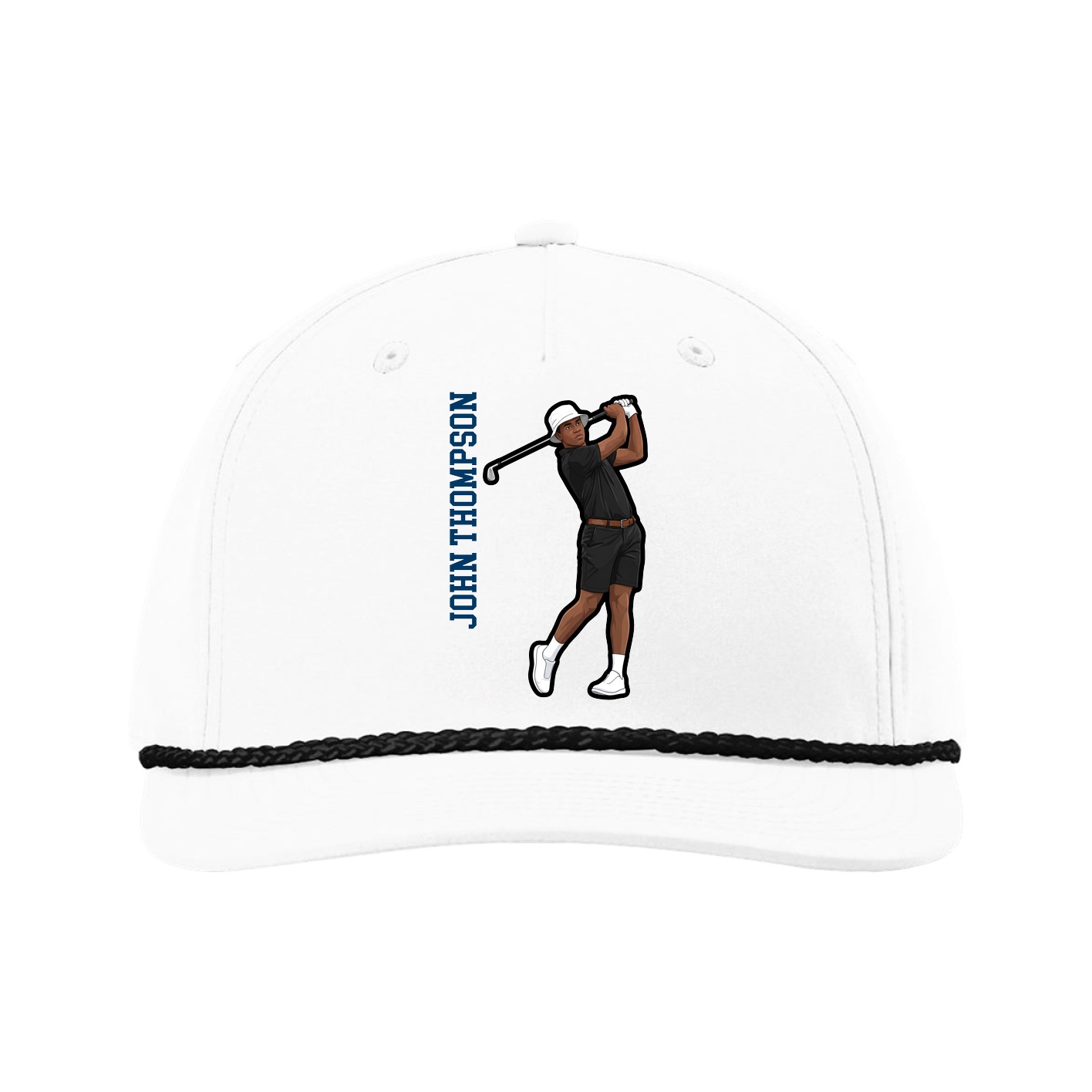 Five-Panel Classic Rope Cap — Name Vertical in White