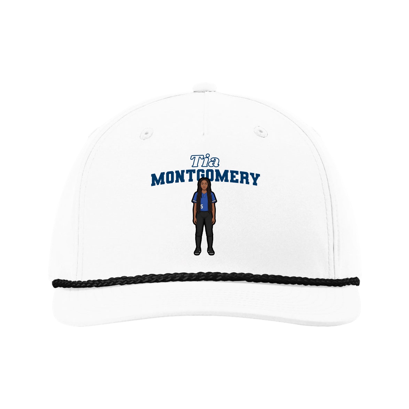 Five-Panel Classic Rope Cap — Name Arch in White
