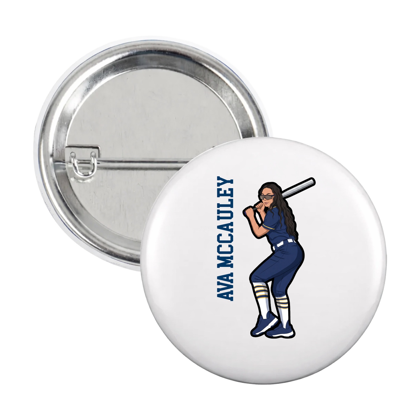 Game Day Button — Name Vertical in White