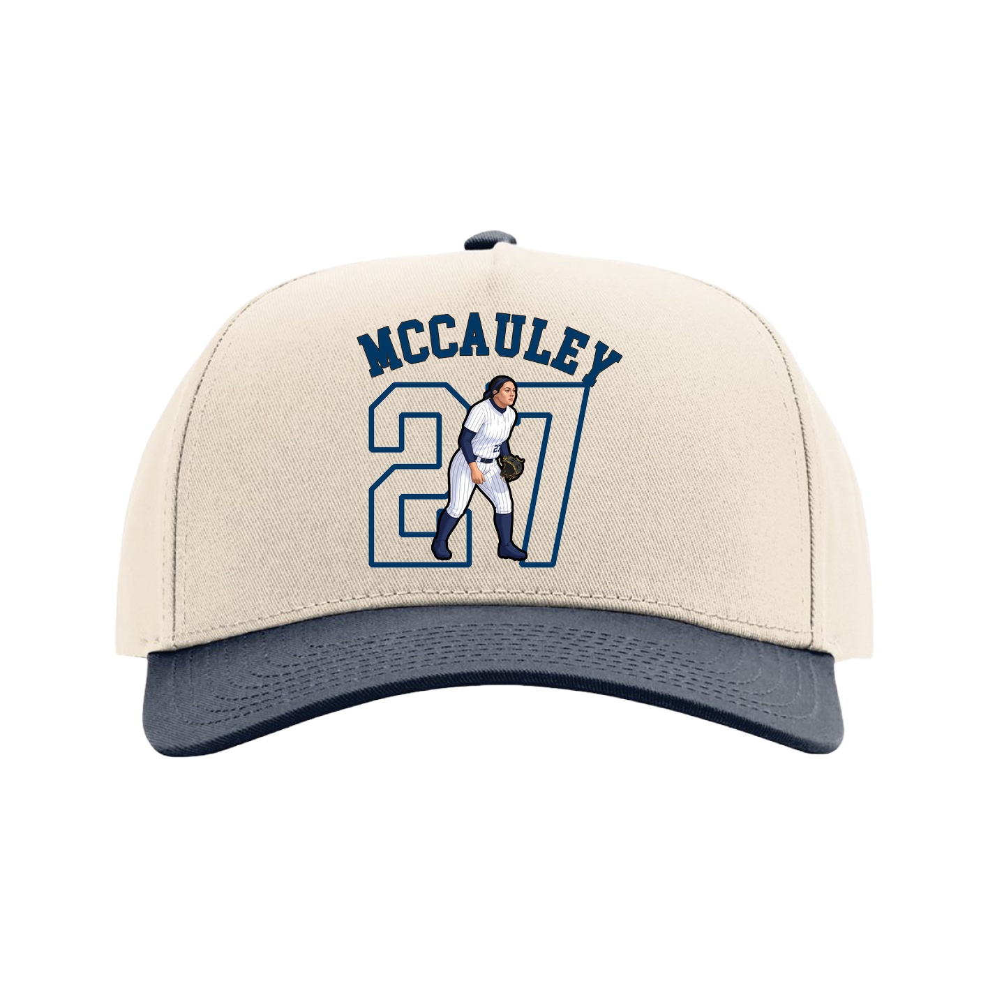 Full Fabric Five-Panel Champ Cap — Shirsey Arch in Cream/Navy