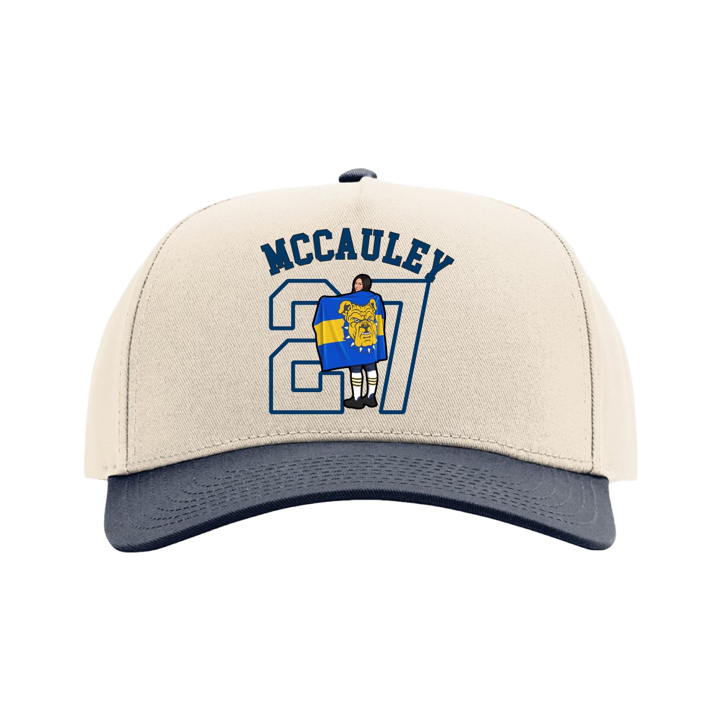 Full Fabric Five-Panel Champ Cap — Shirsey Arch in Cream/Navy