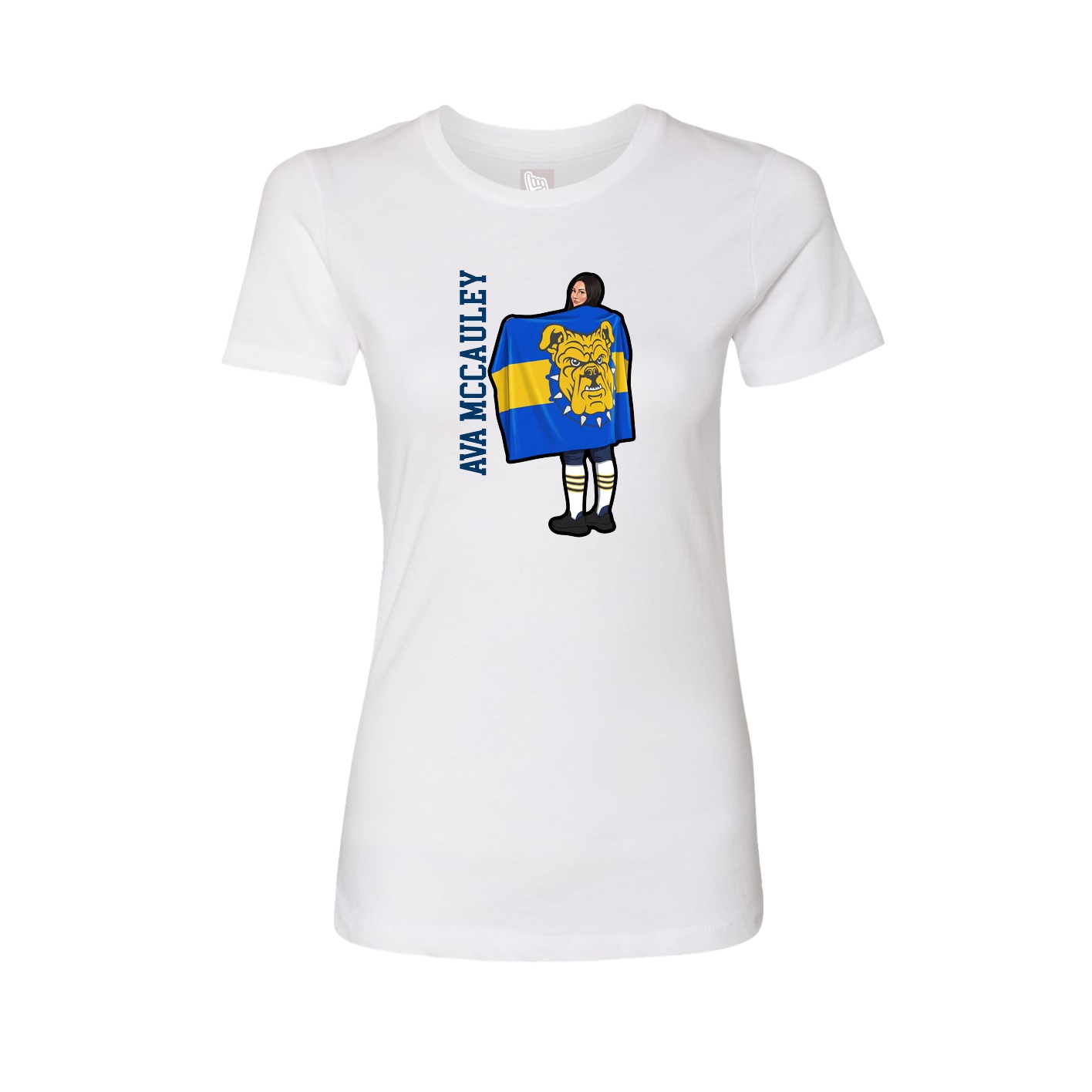 Womens Tee — Name Vertical in White