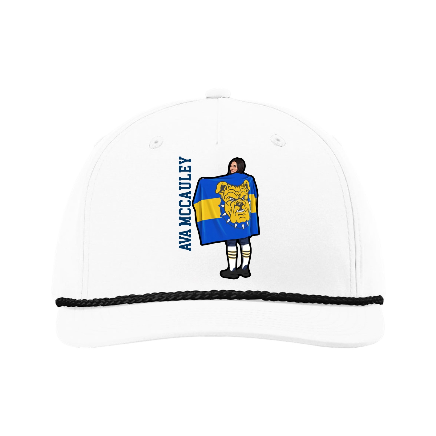 Five-Panel Classic Rope Cap — Name Vertical in White