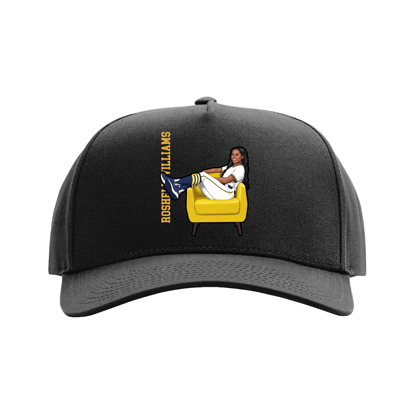 Full Fabric Five-Panel Champ Cap — Name Vertical in Black