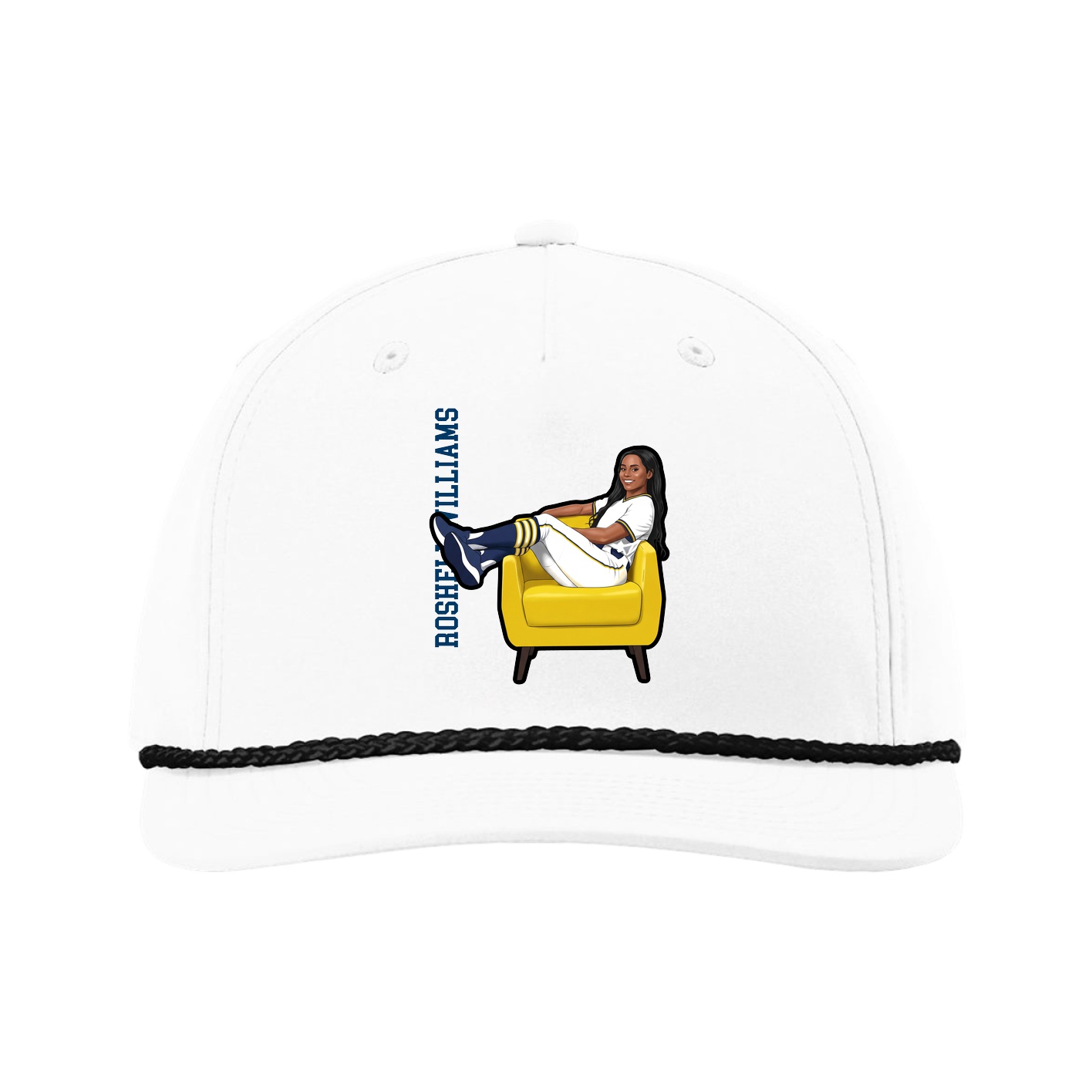 Five-Panel Classic Rope Cap — Name Vertical in White