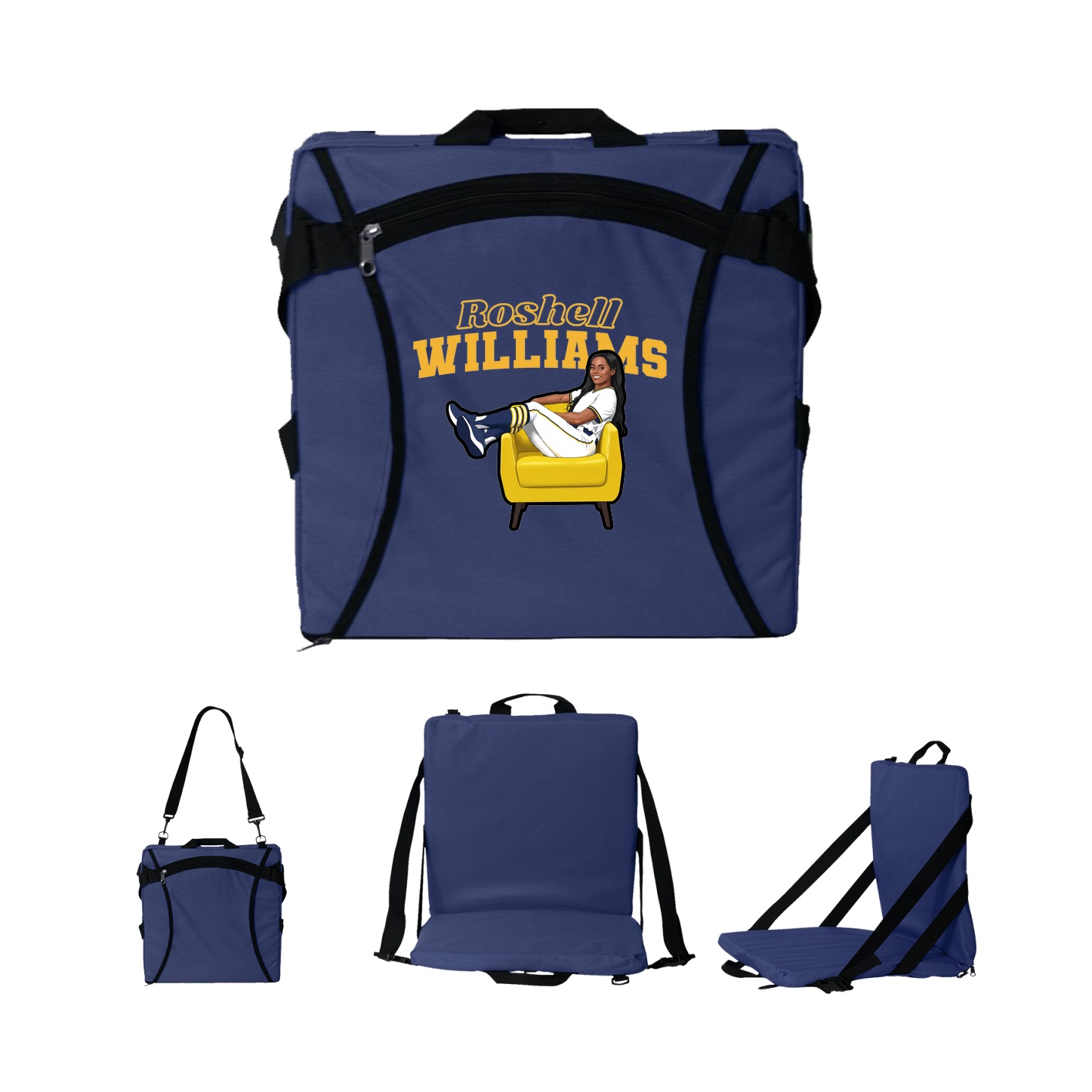 Folding Stadium Seat — Name Arch in Navy