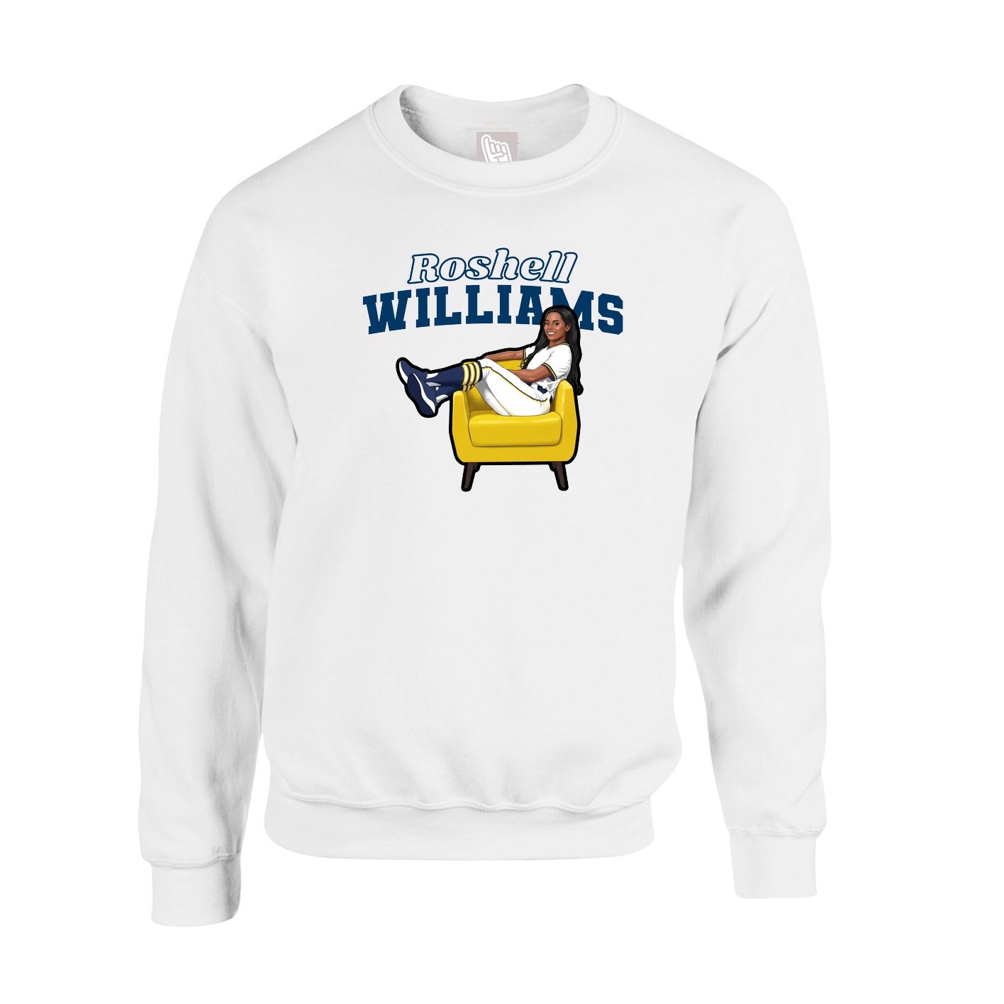Fleece Crew — Name Arch in White