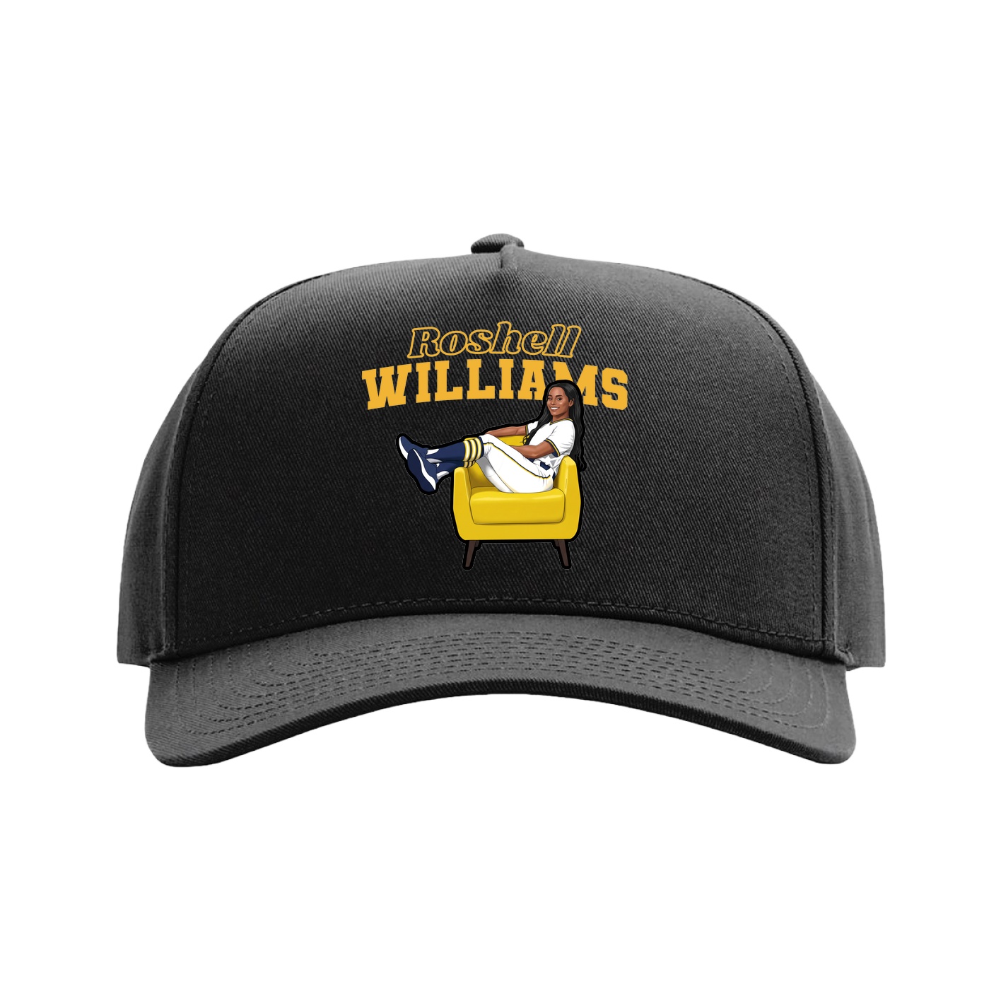 Full Fabric Five-Panel Champ Cap — Name Arch in Black